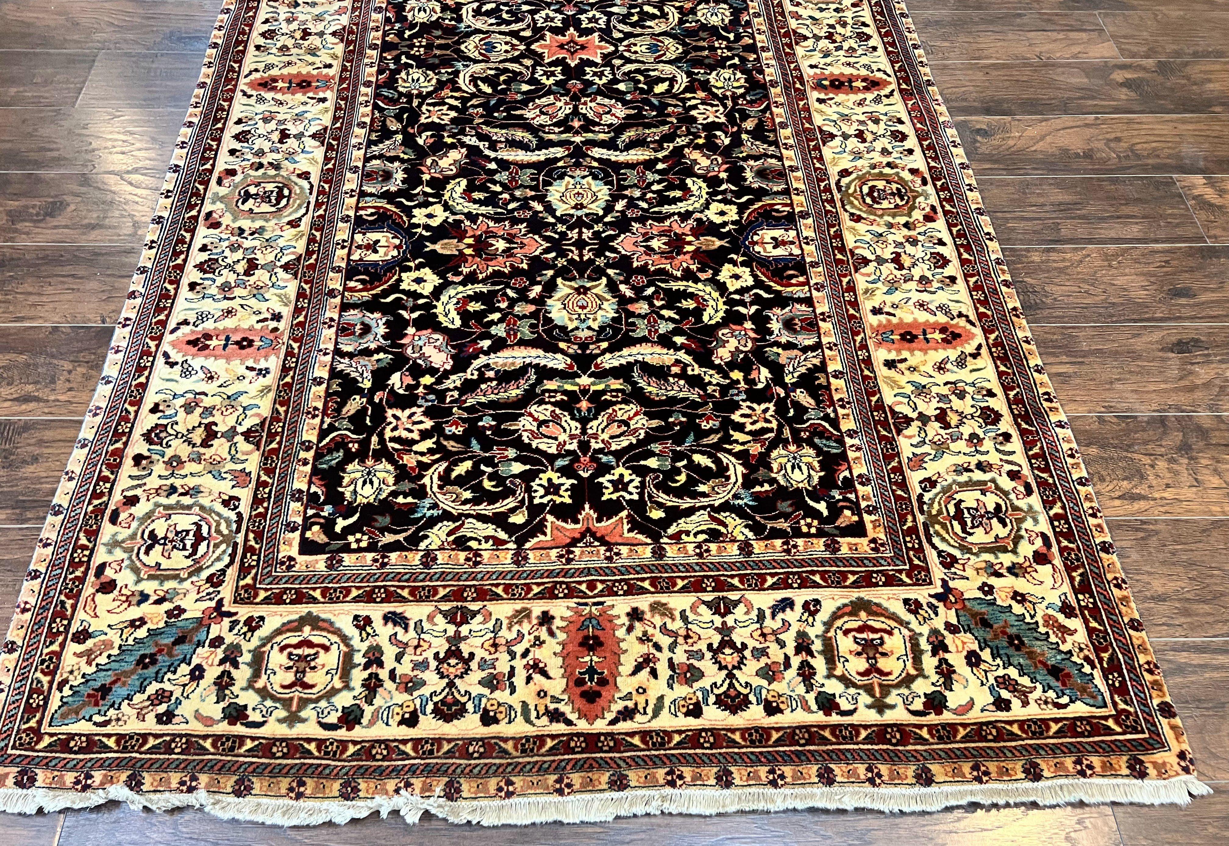 Indo Persian Rug 5x15, Wide Runner Rug 5 x 15 ft, Wool Hand Knotted Vintage Carpet, Black & Cream, Floral Allover Long Oriental Rug - Jewel Rugs