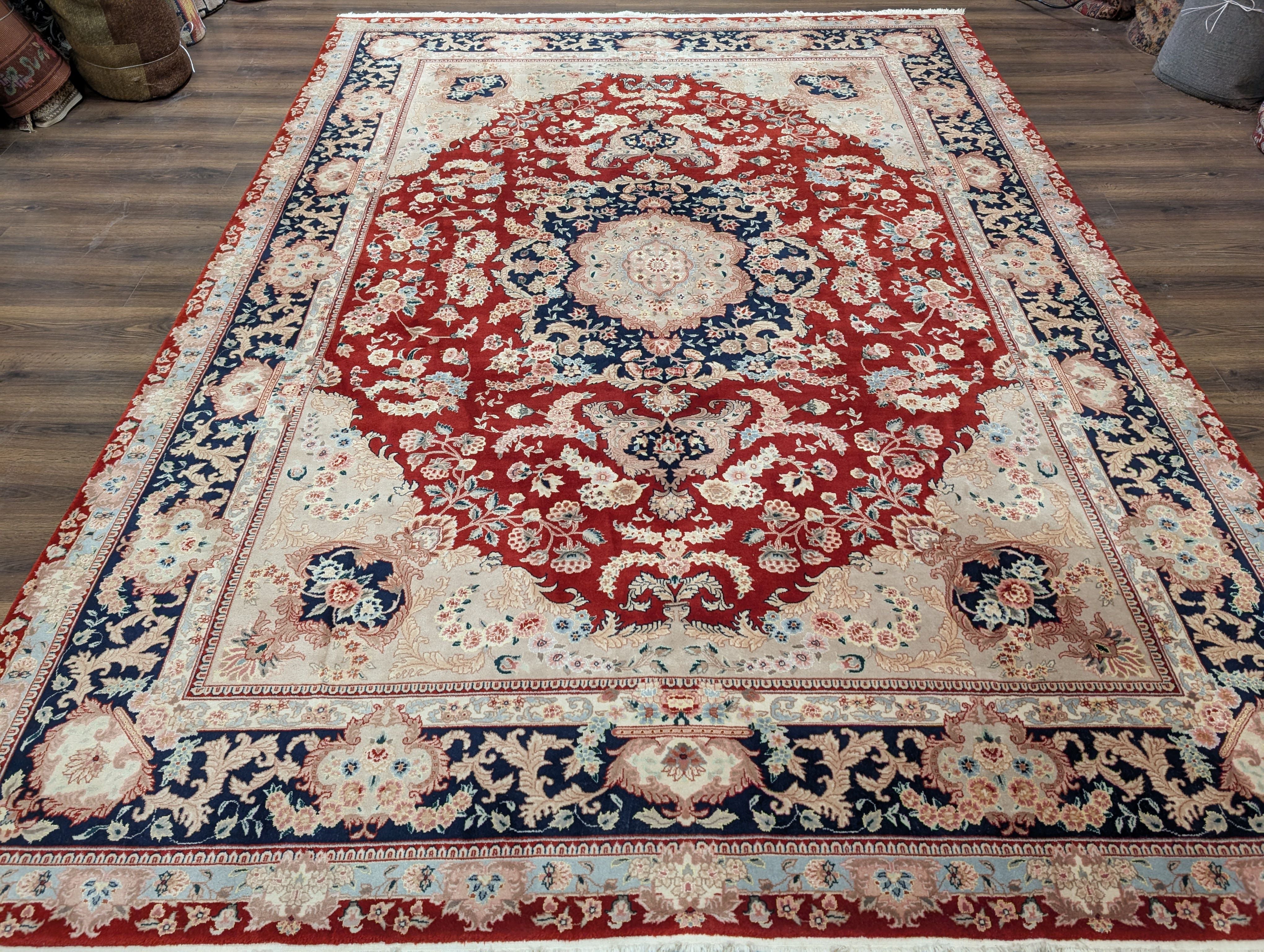 Pak Persian Rug 9x12 – Red and Navy, Wool and Silk, Medallion Oriental Carpet, 225 KPSI - Jewel Rugs