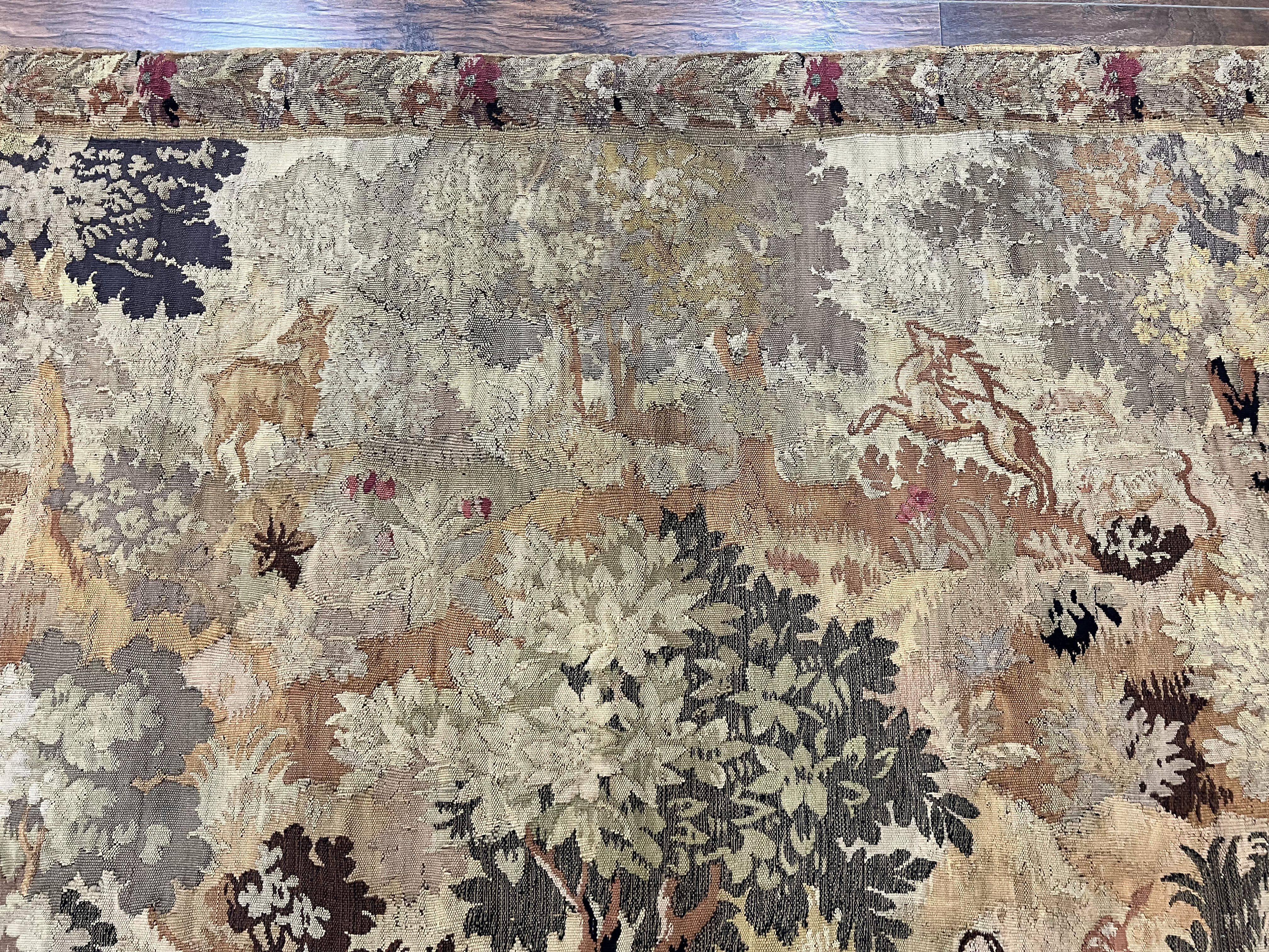 Antique French Tapestry 6x5 ft, European Handmade Wool Aubusson Weave Vintage Tapestry - Jewel Rugs