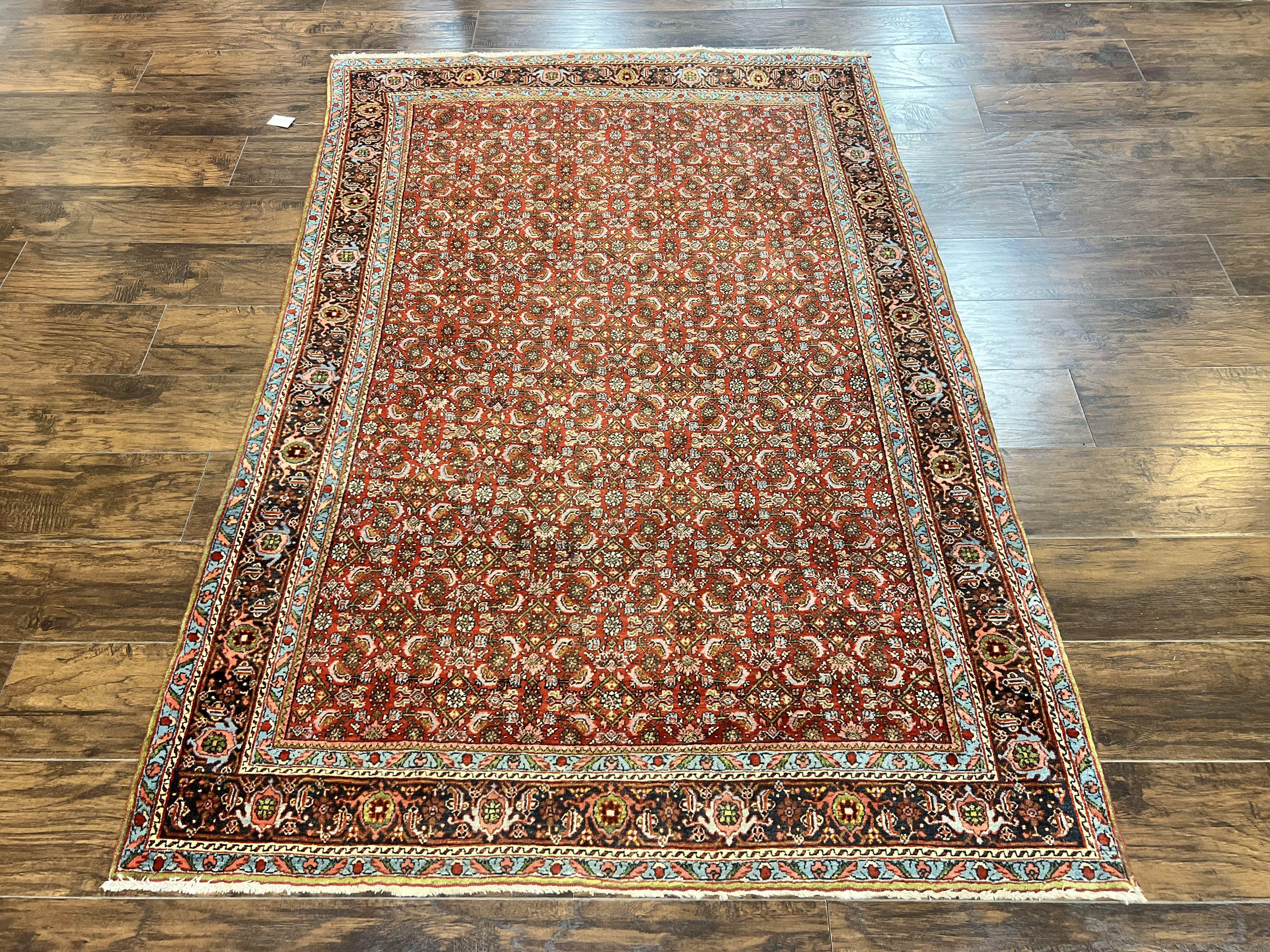 Antique Persian Bidjar Rug 5x7, Repeated Allover Herati Pattern, Red, Handmade Wool Carpet - Jewel Rugs