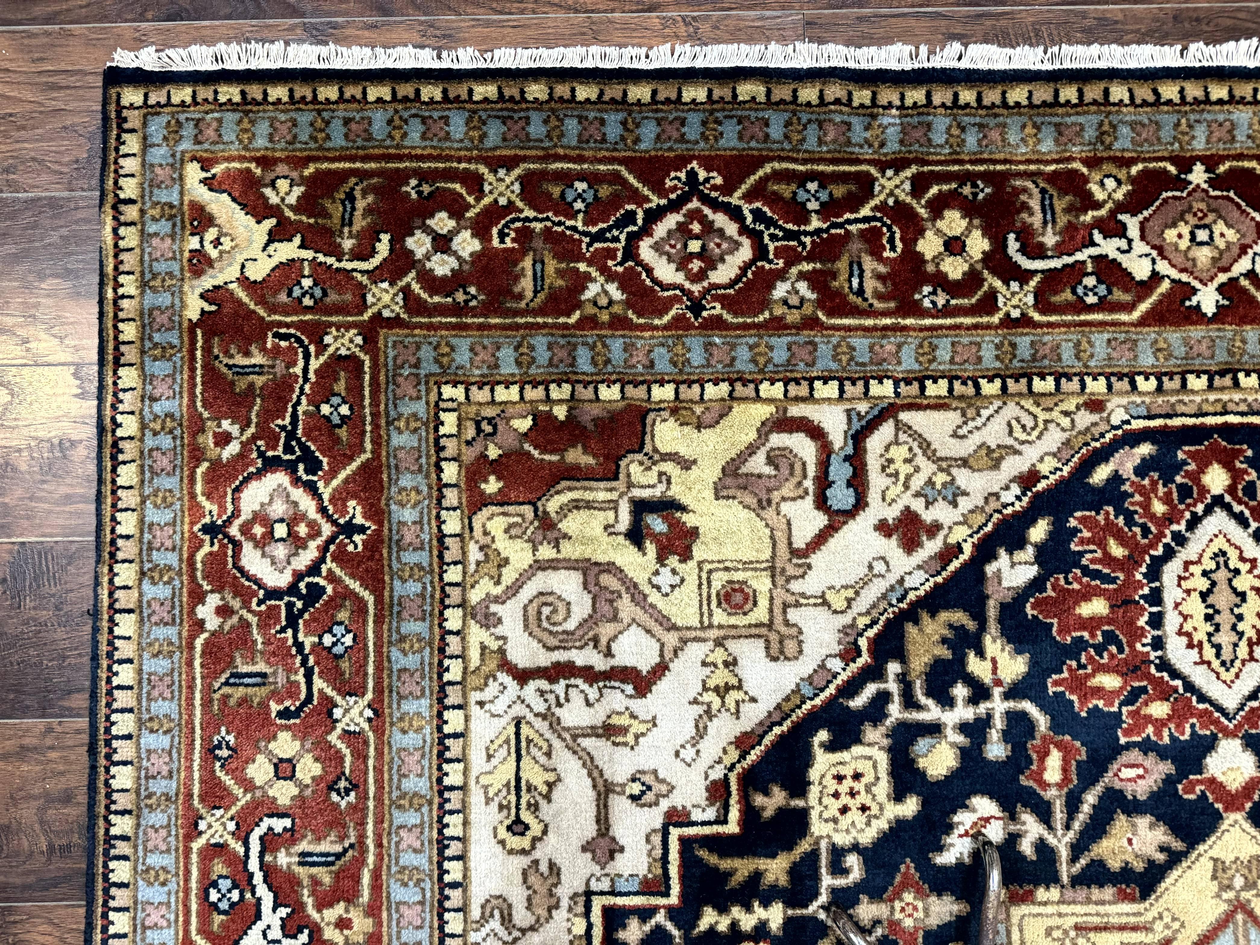 Indo Persian Heriz Rug 8x10, Geometric Medallion, Serapi Carpet, Wool Vintage Rug - Jewel Rugs