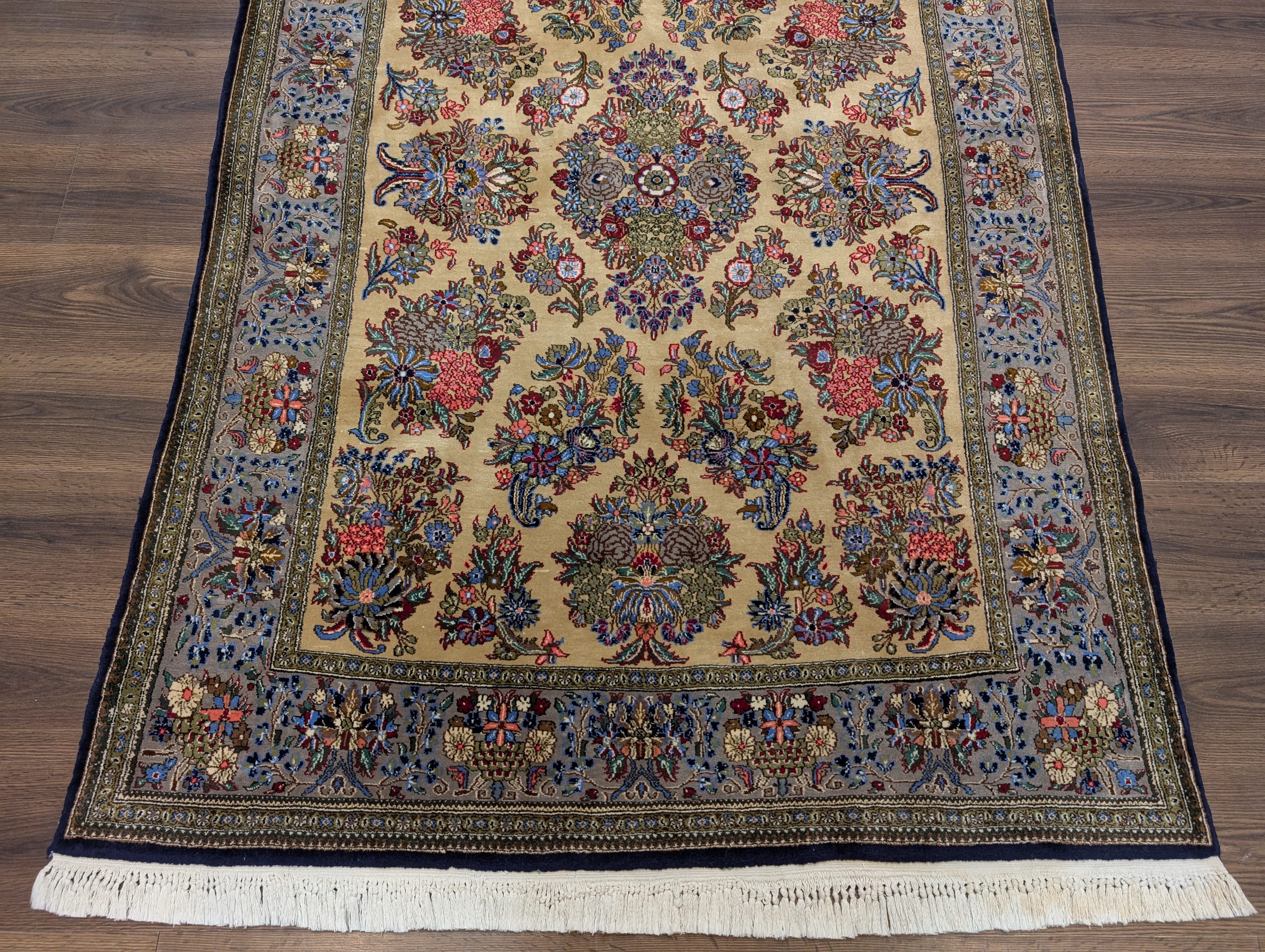 Persian Qum Rug 5x7, Floral, Tan & Multicolor - Jewel Rugs