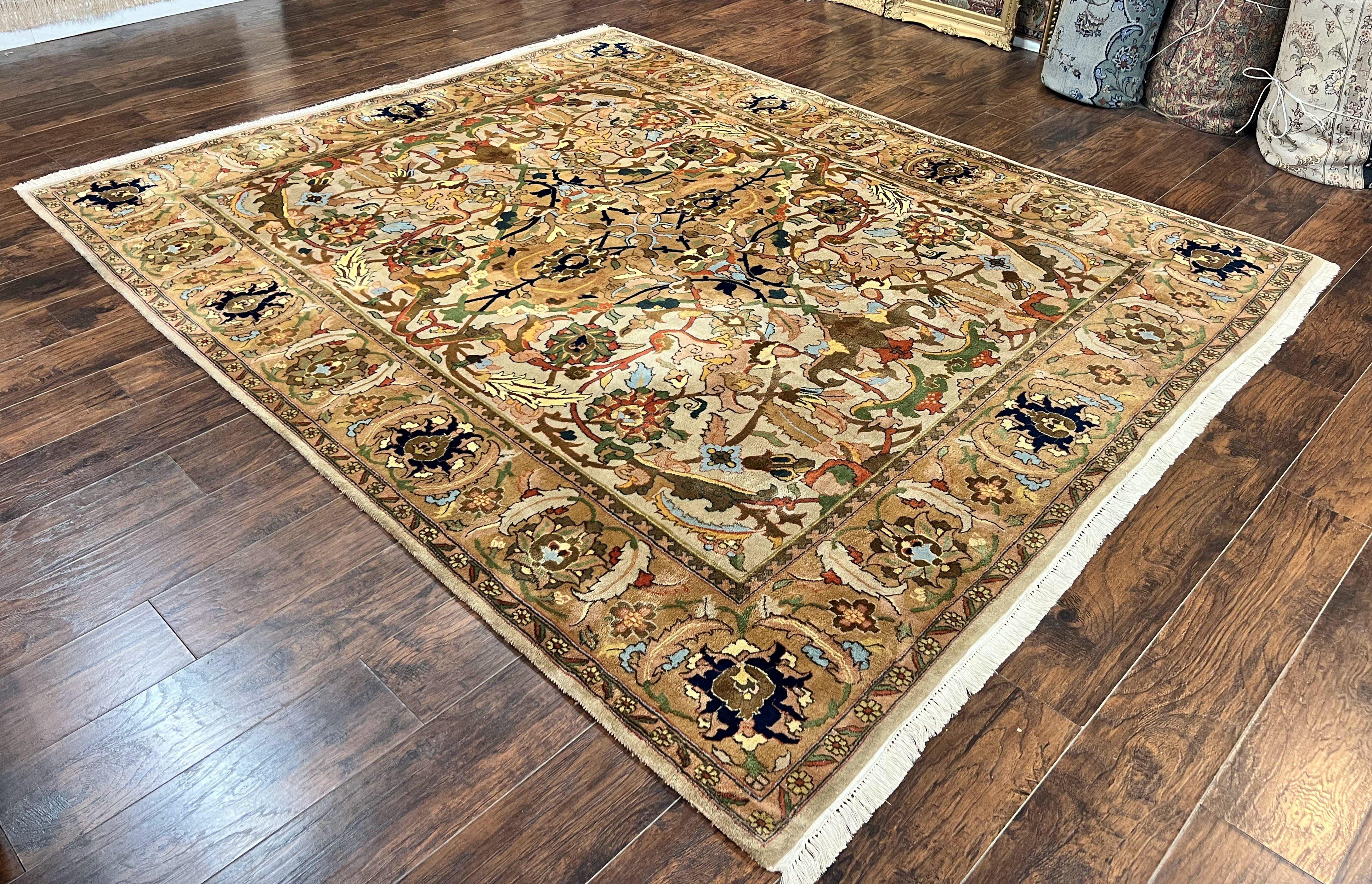 Indian Agra Rug 8x10, Wool Vintage Handmade Carpet, Gray Brown - Jewel Rugs