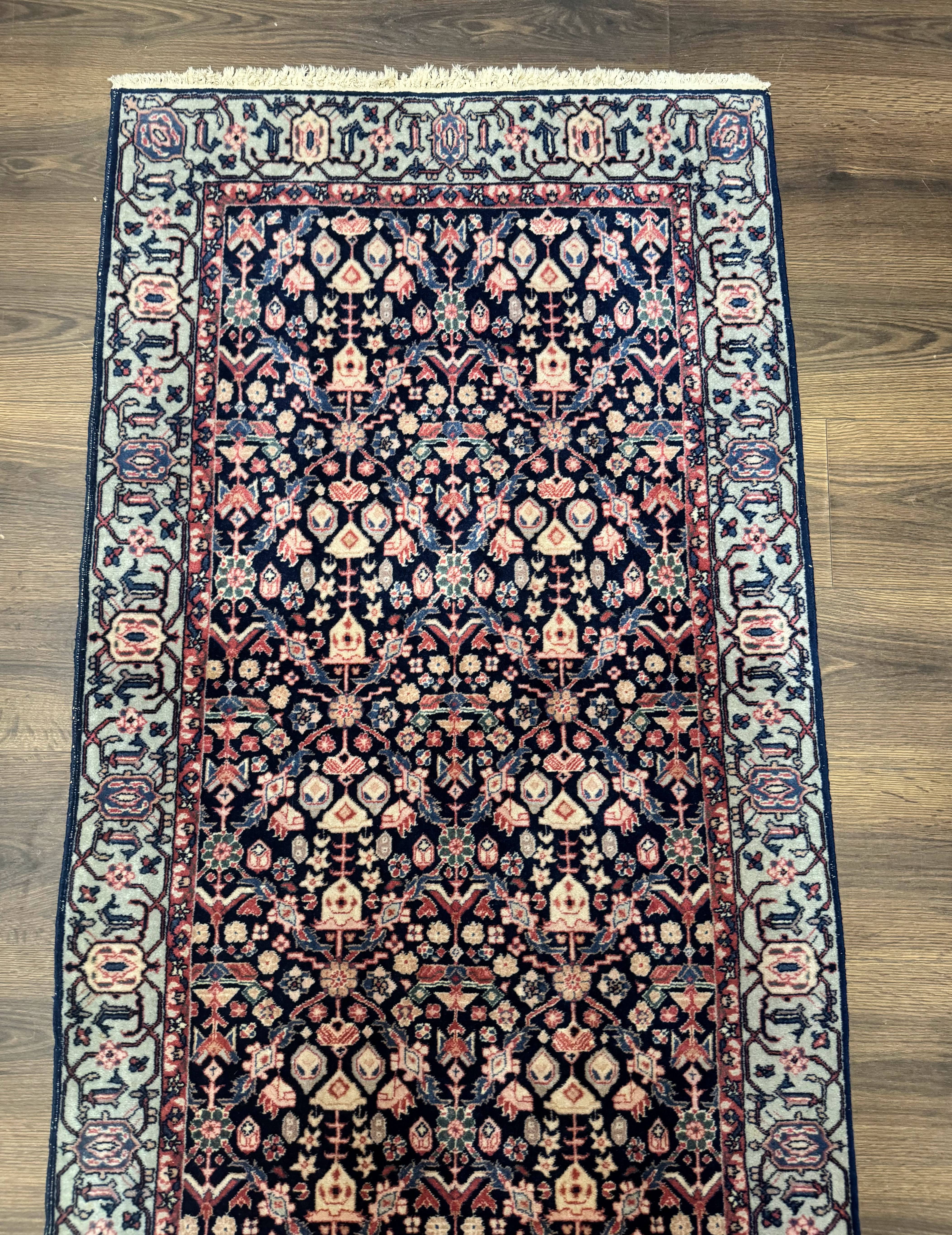 Indo Persian Runner Rug 2.8 x 12, Navy Blue, Floral, Fine 270 KPSI - Jewel Rugs