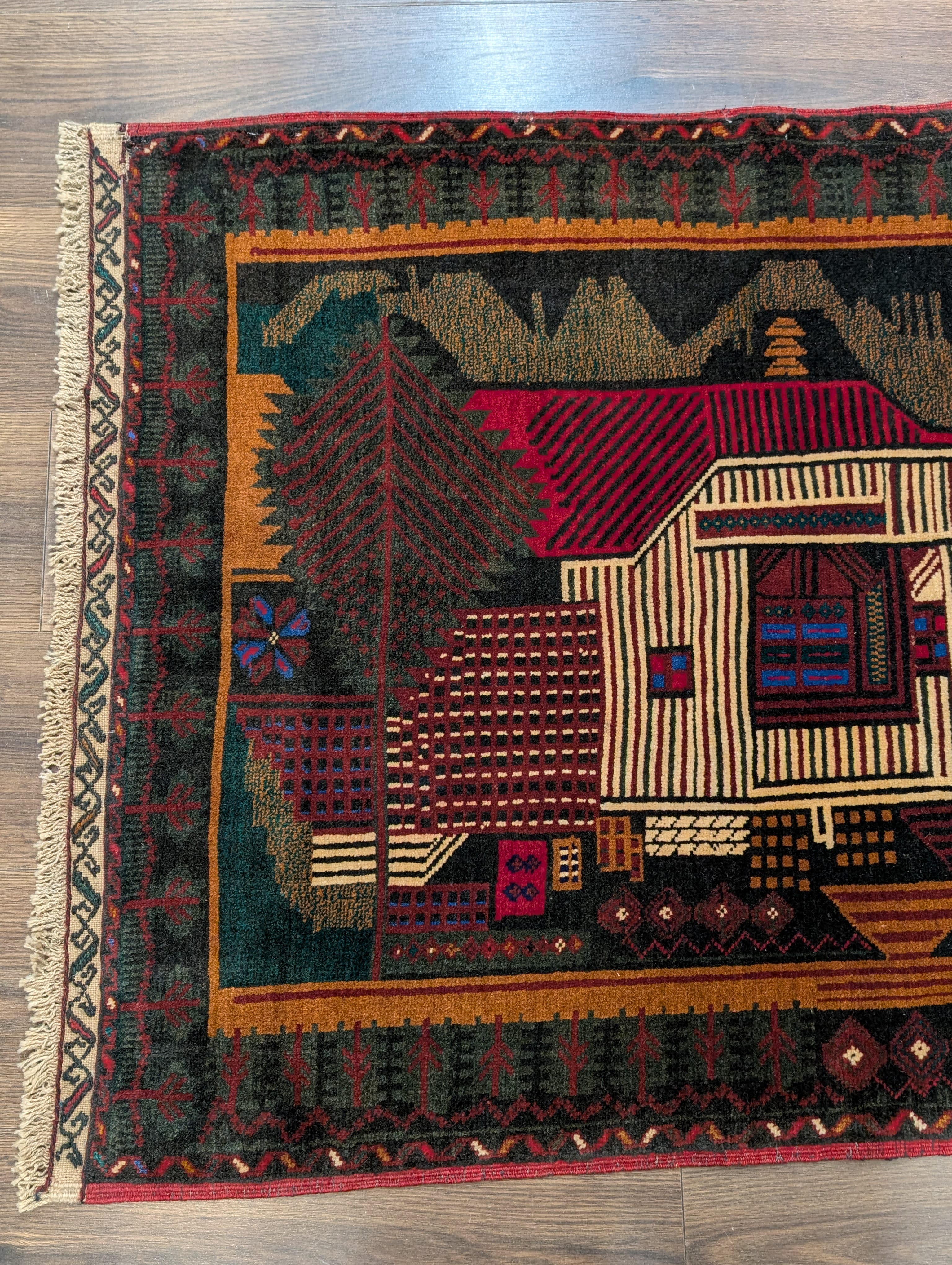 Afghan Rug 3x5, Pictorial Village Scene, Tribal Rug, Handmade, Baluch Carpet, New - Jewel Rugs