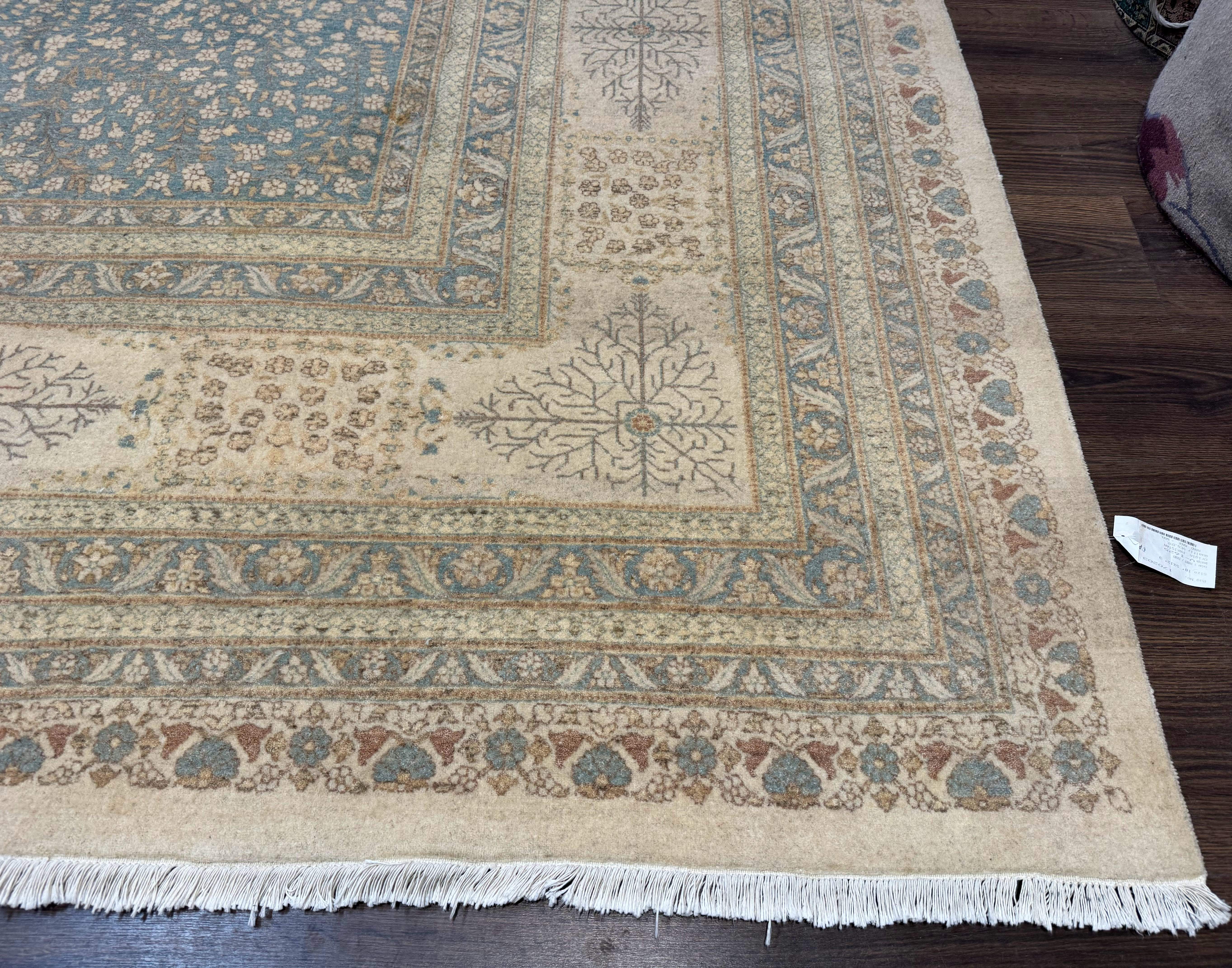 Palace Size Pak Persian Rug 12x18, Haji Jalili Design, Pakistani Carpet, Oat and Light Blue, Fine 260 KPSI - Jewel Rugs