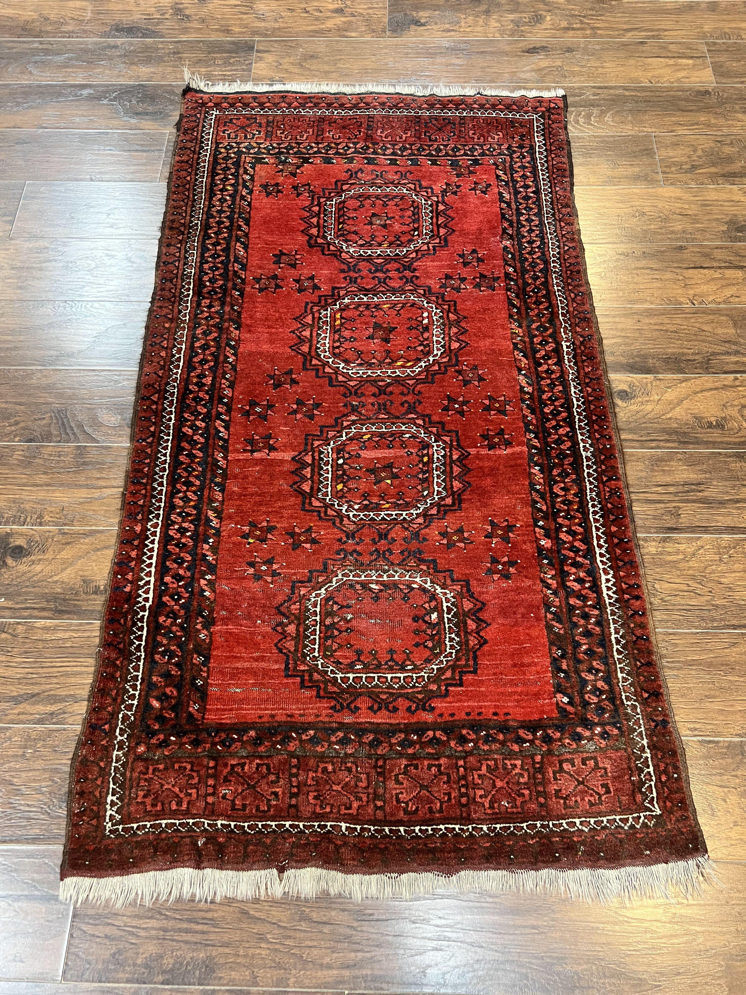 Afghan Rug 3x6, Semi Antique Vintage Oriental Carpet, Wool Handmade Red Rug, Tribal Rug, Afghan Beshir Rug - Jewel Rugs