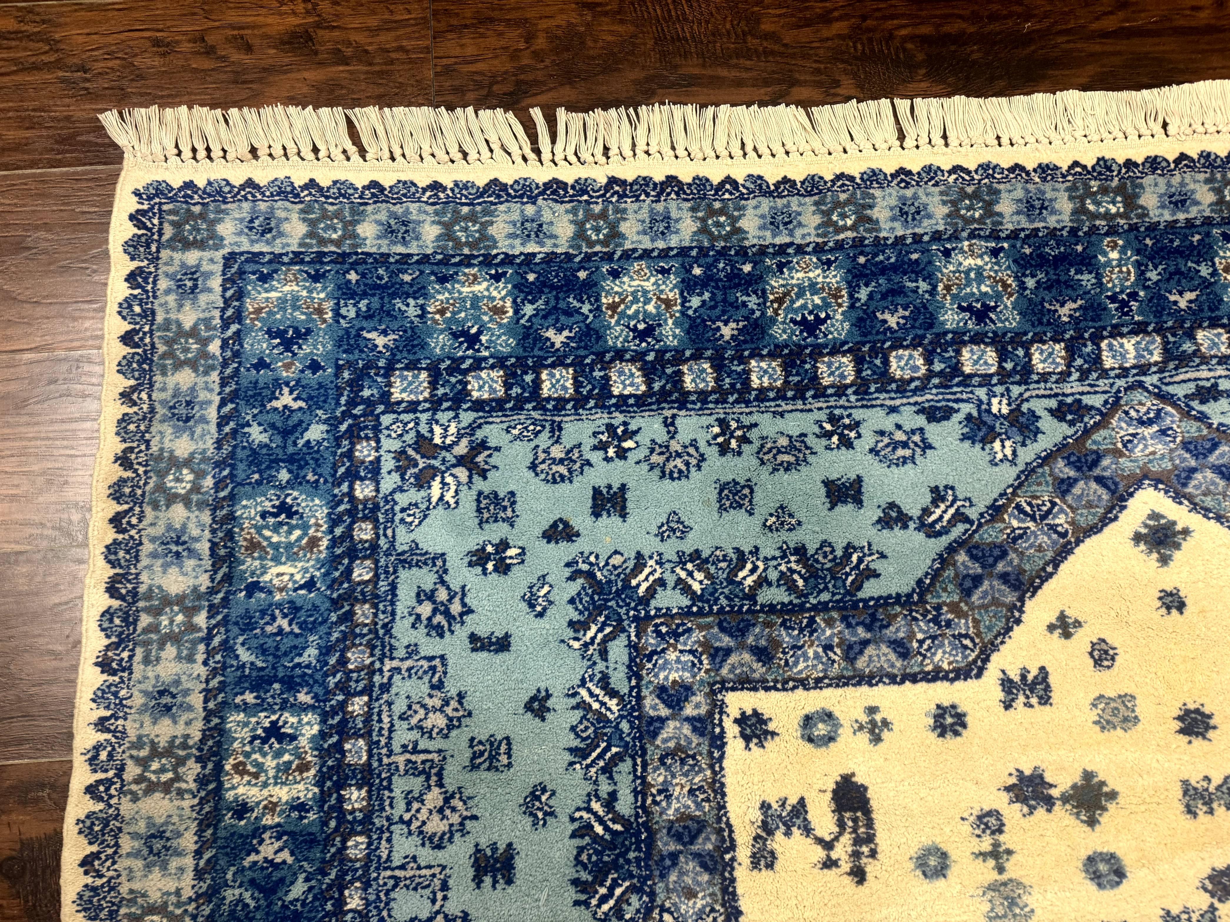 Moroccan Rug 7x10, Geometric Medallion, Blue and Ivory - Jewel Rugs