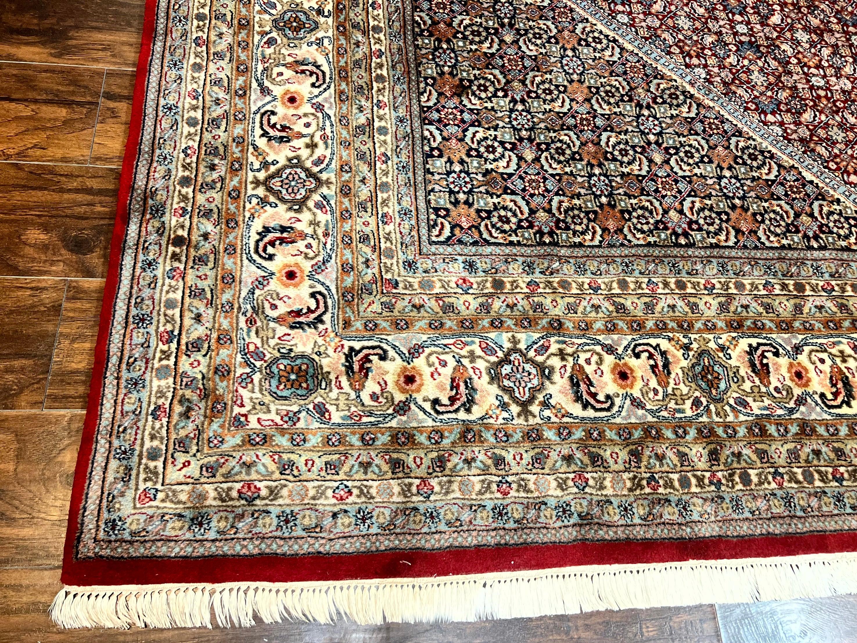 Square Indo Persian Bidjar Rug 10x10, Red, Handmade Vintage Wool Carpet - Jewel Rugs