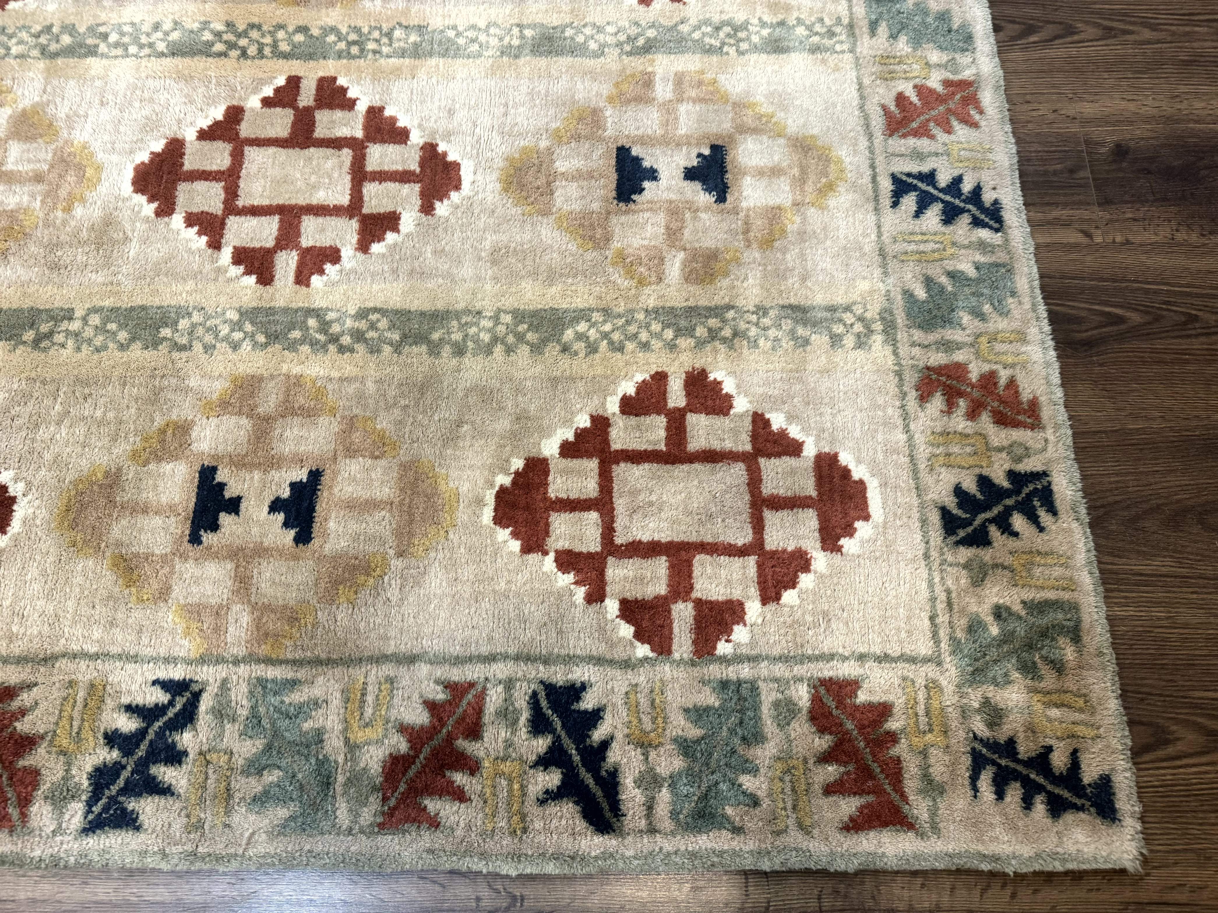 Geometric Design Area Rug 5x8, Beige and Rust Red - Jewel Rugs