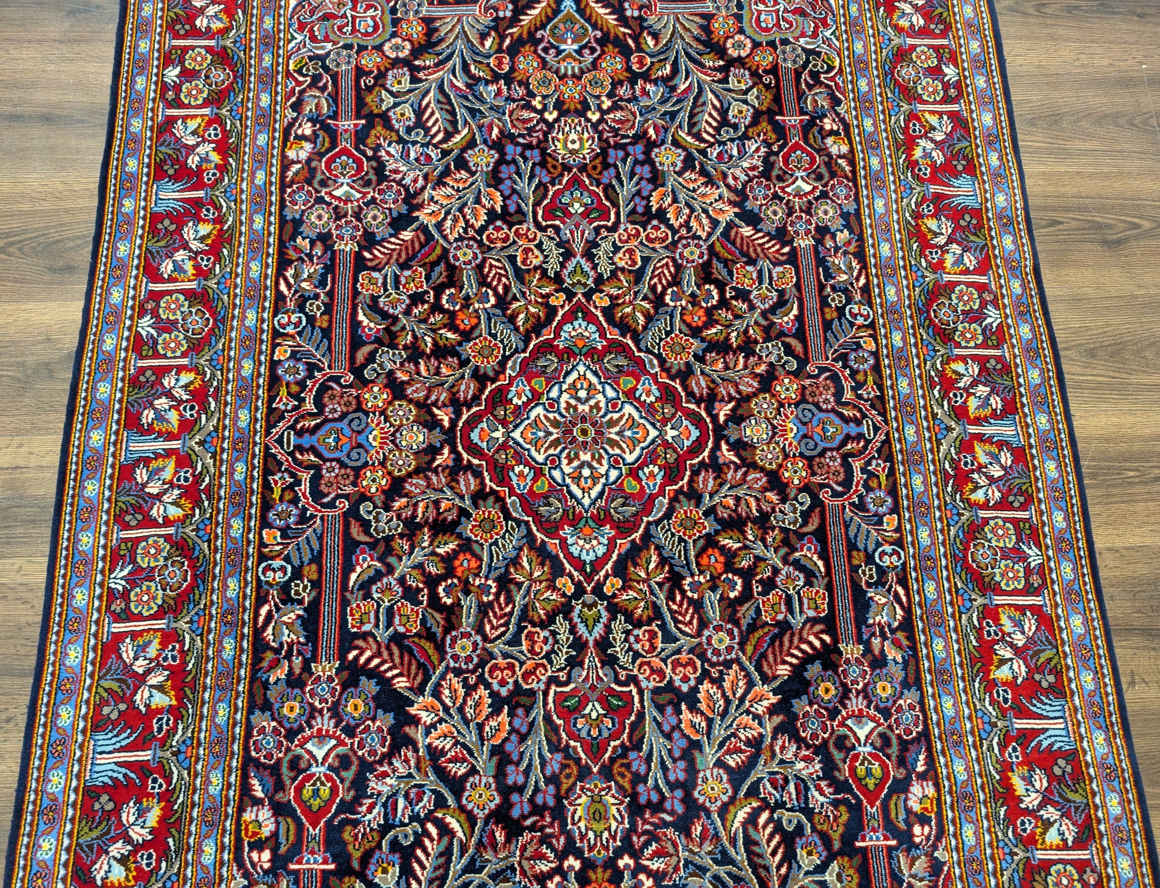 Persian Kashan Rug 5x7, Midnight Blue, Kork Wool, Fine 210 KPSI - Jewel Rugs