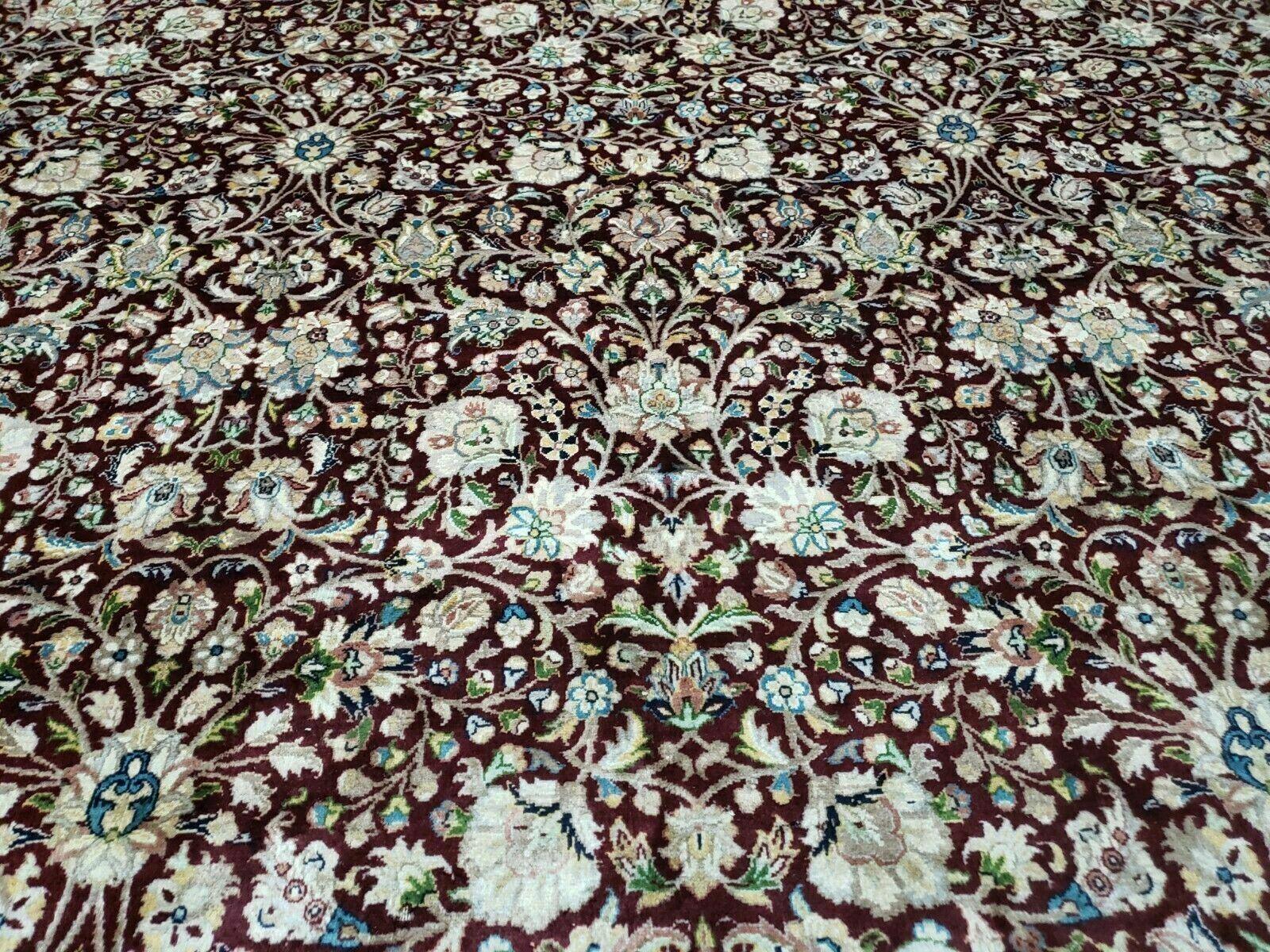 Persian Rug 9x12, Floral Allover, Very Fine, Handmade, Room Sized Oriental Carpet, Sino Persian, Maroon and Navy Blue - Jewel Rugs