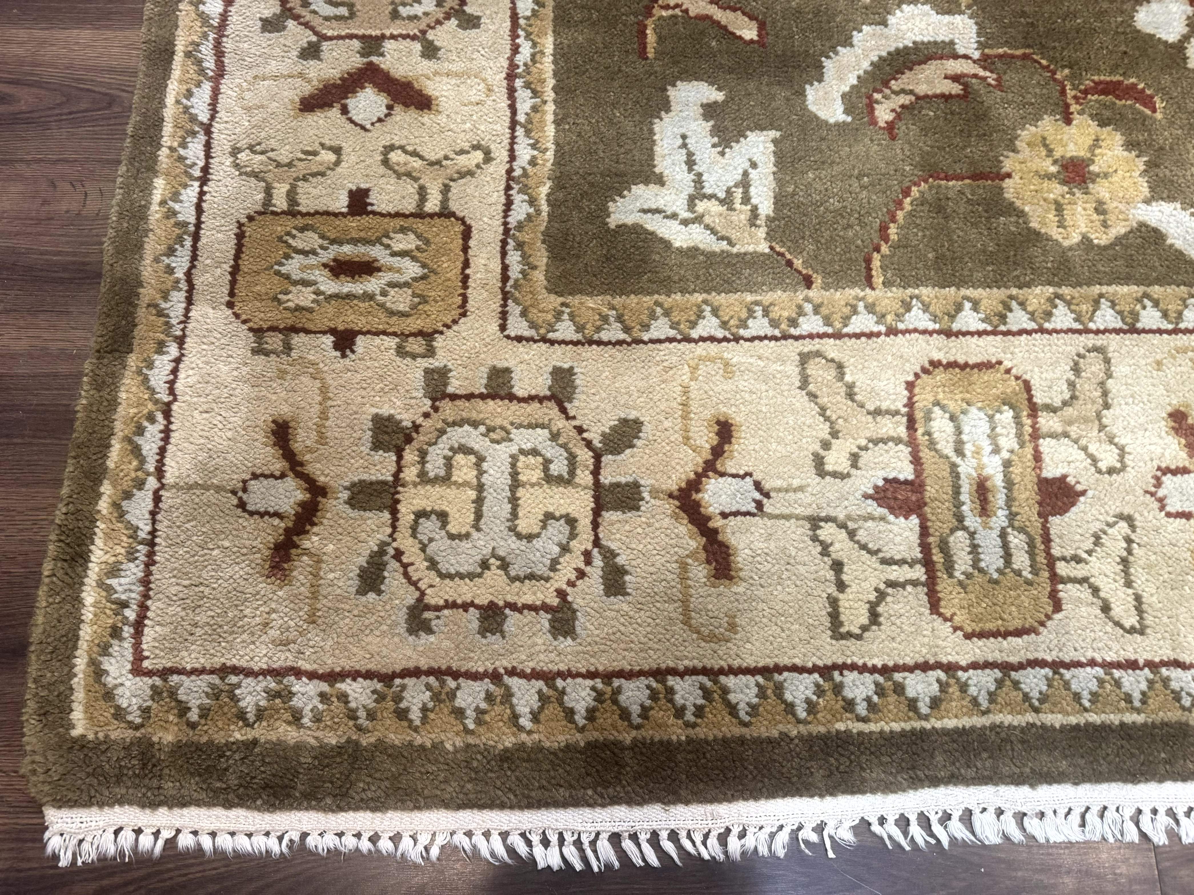 Indo Mahal Rug 8x11 – Olive Green Hand-Knotted Wool Carpet - Jewel Rugs