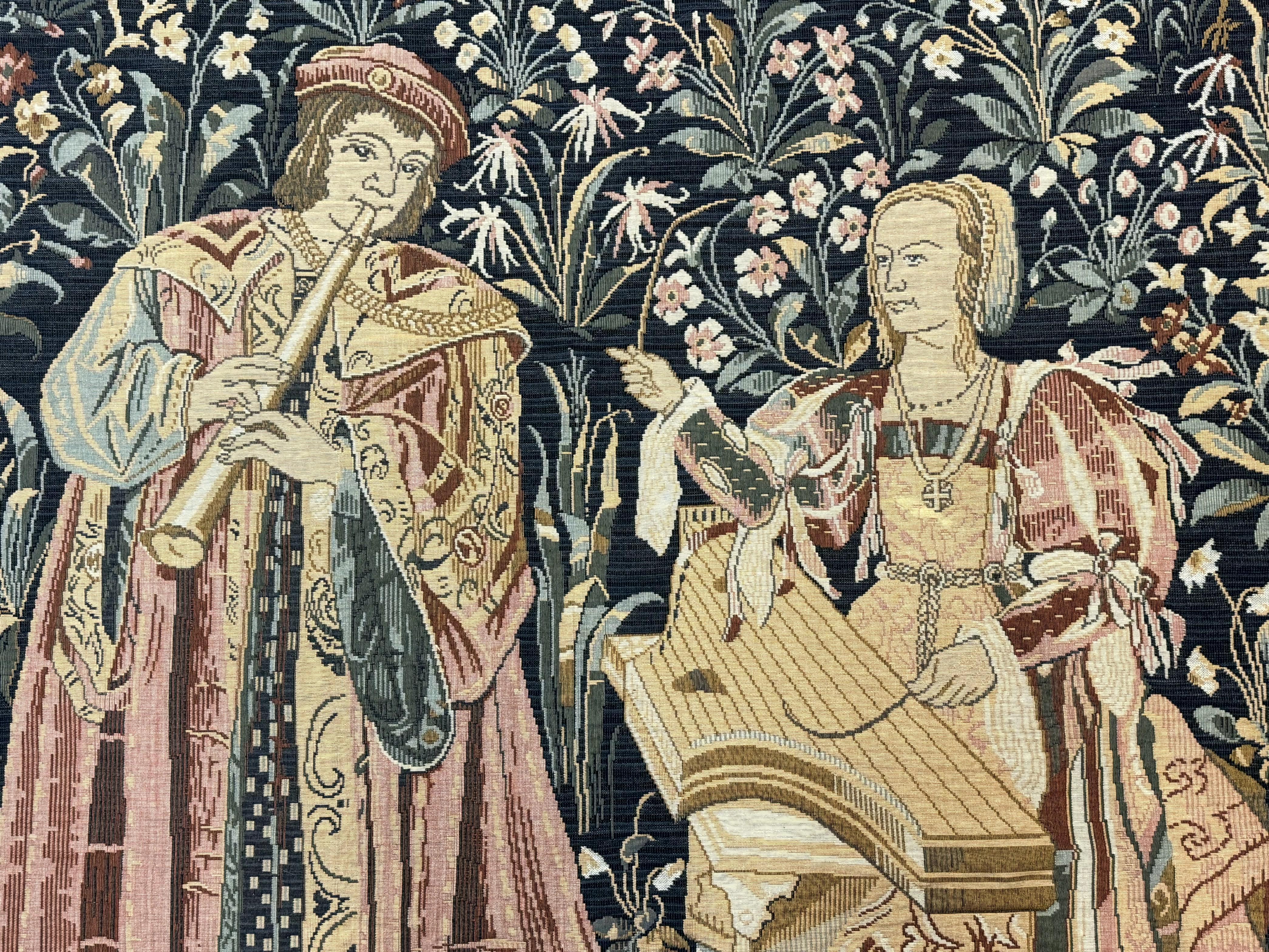 Vintage Belgium Tapestry 4x5, The Concet Musicians, Green - Jewel Rugs