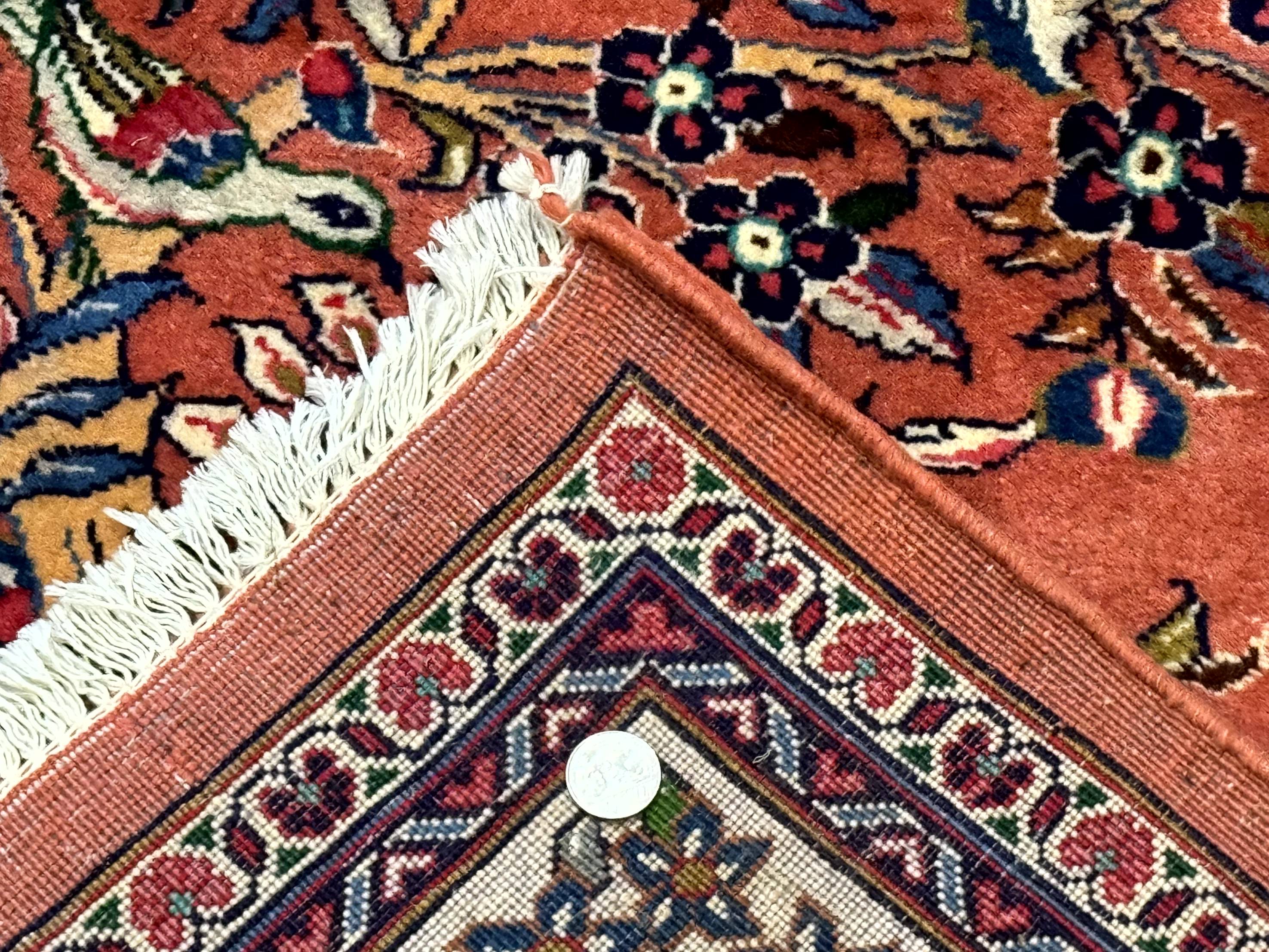 Persian Sarouk Rug 7x10, Red and Ivory, Floral Bouquets, Birds - Jewel Rugs