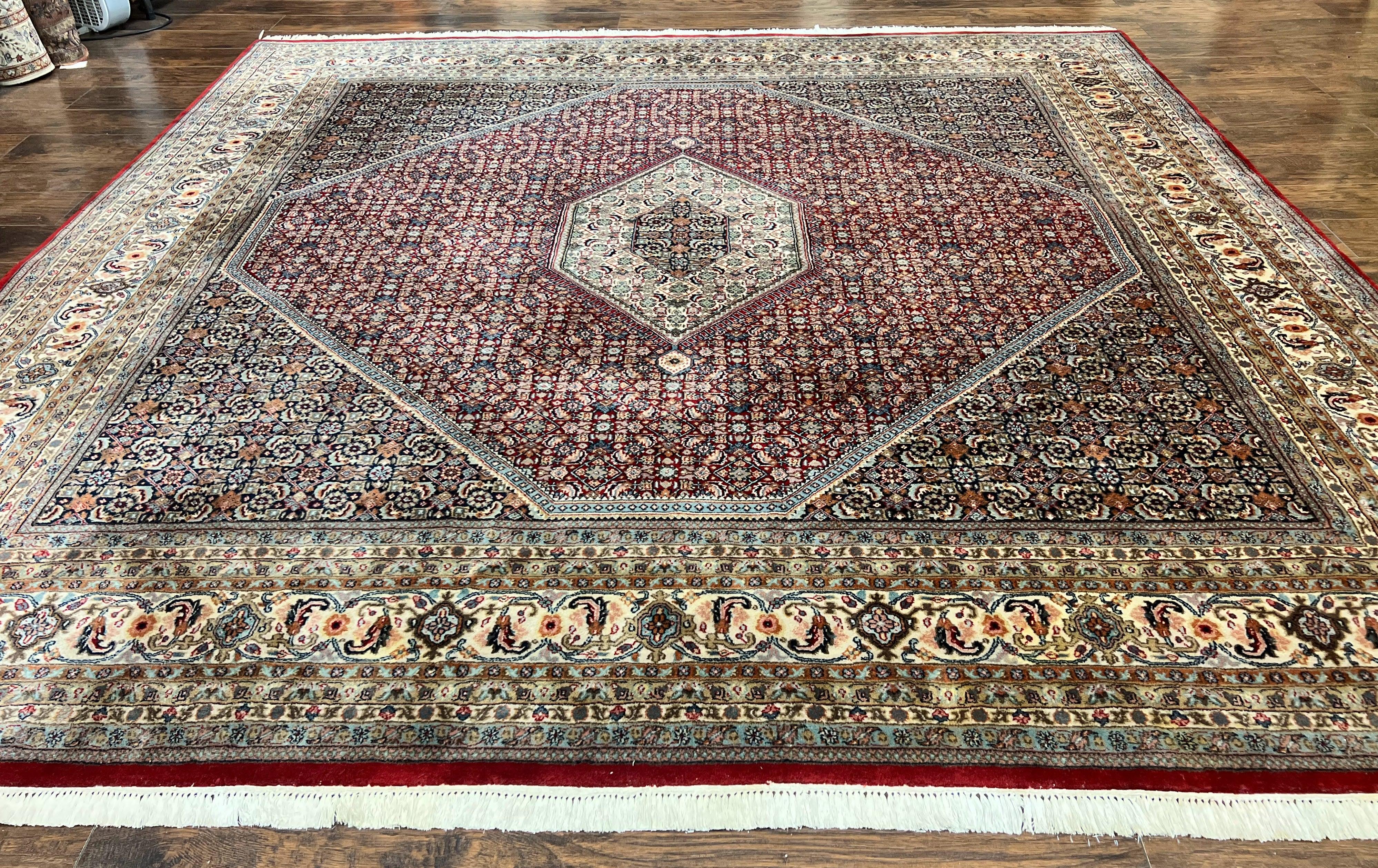 Square Indo Persian Bidjar Rug 10x10, Red, Handmade Vintage Wool Carpet - Jewel Rugs