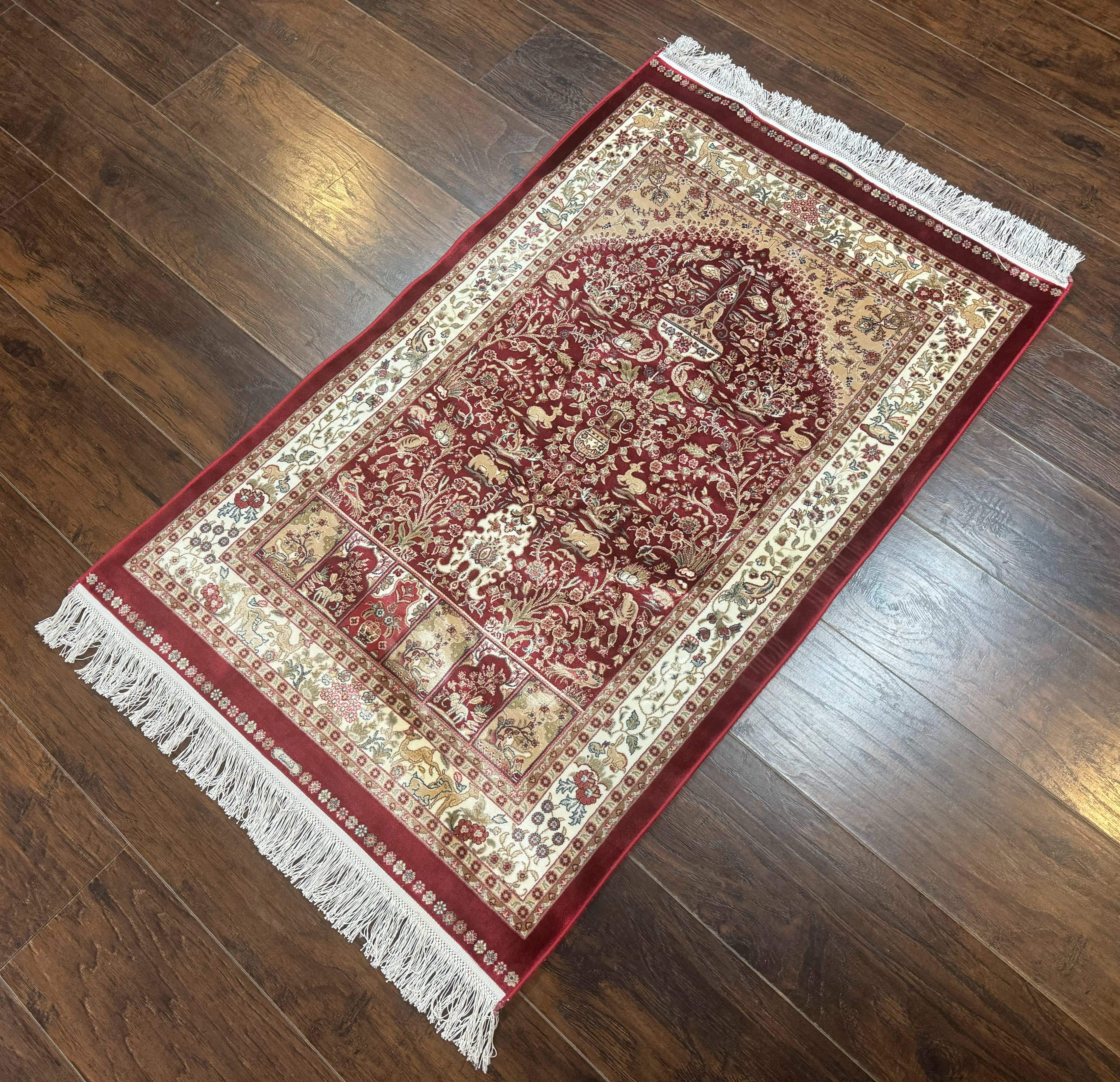 Tree of Life Turkish Silk Rug 2.6 x 4, Red, Bamboo Silk - Jewel Rugs