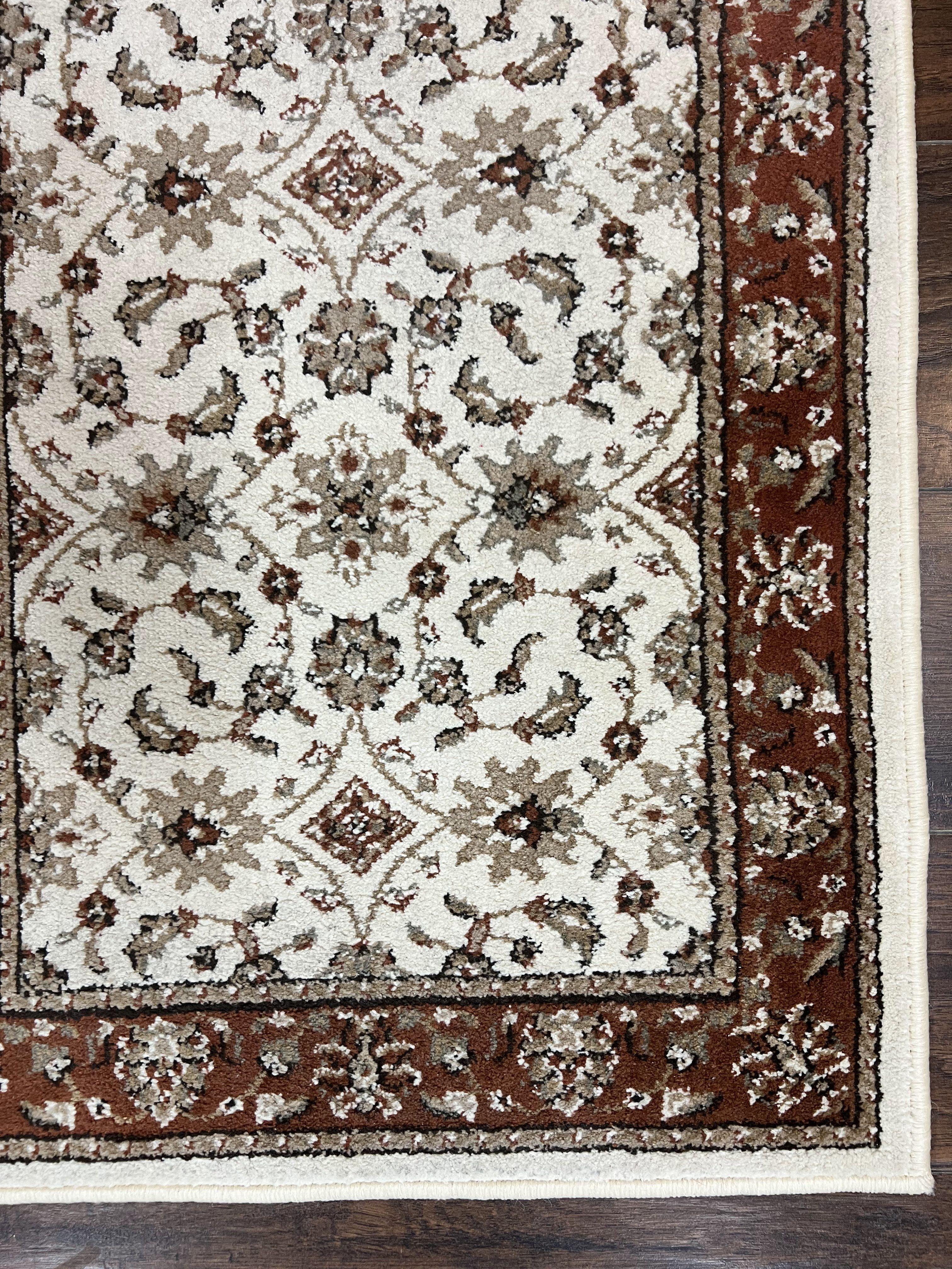 Runner Rug 2 x 7.6, Skinny Runner, Oriental Rug for Hallway, Ivory & Rust Red, Floral Allover - Jewel Rugs
