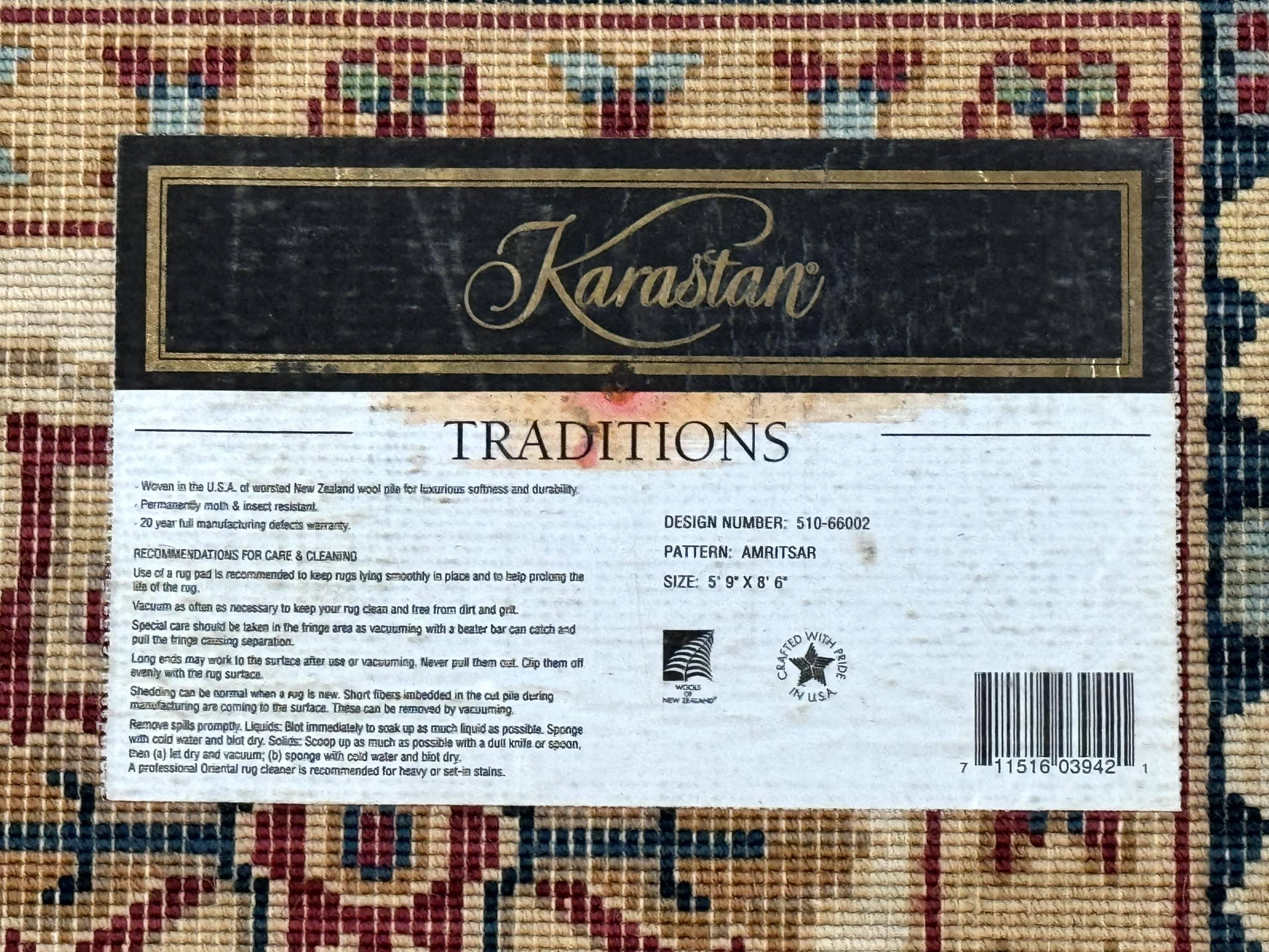 Karastan Rug 5.9 x 8.6, Karastan Traditions Amritsar Pattern Design 510, New Zealand Wool, Karastan Area Rug - Jewel Rugs