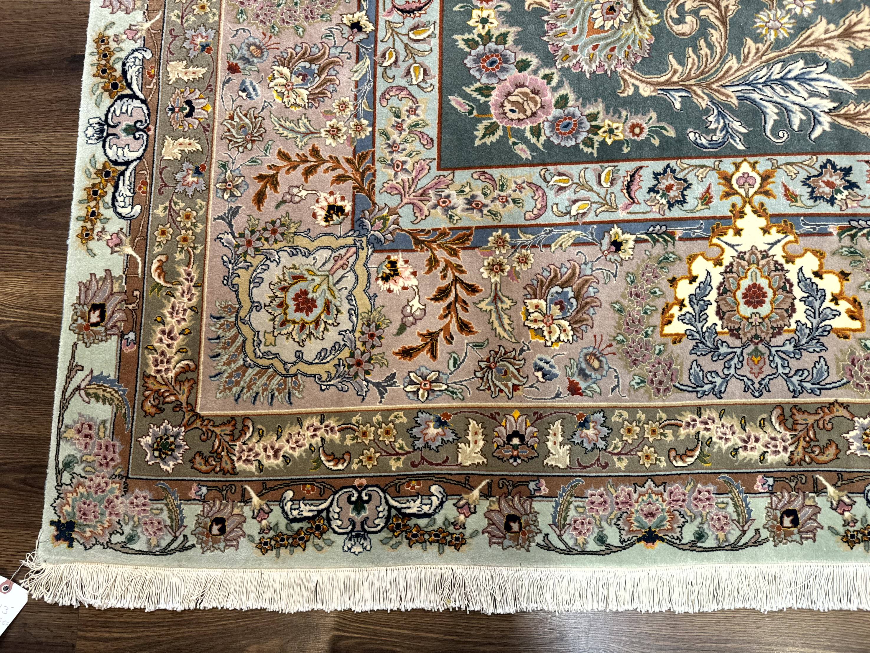 Marvelous Persian Tabriz Rug 10x13, Very Fine 380 KPSI, Mint Green Pink, Floral - Jewel Rugs