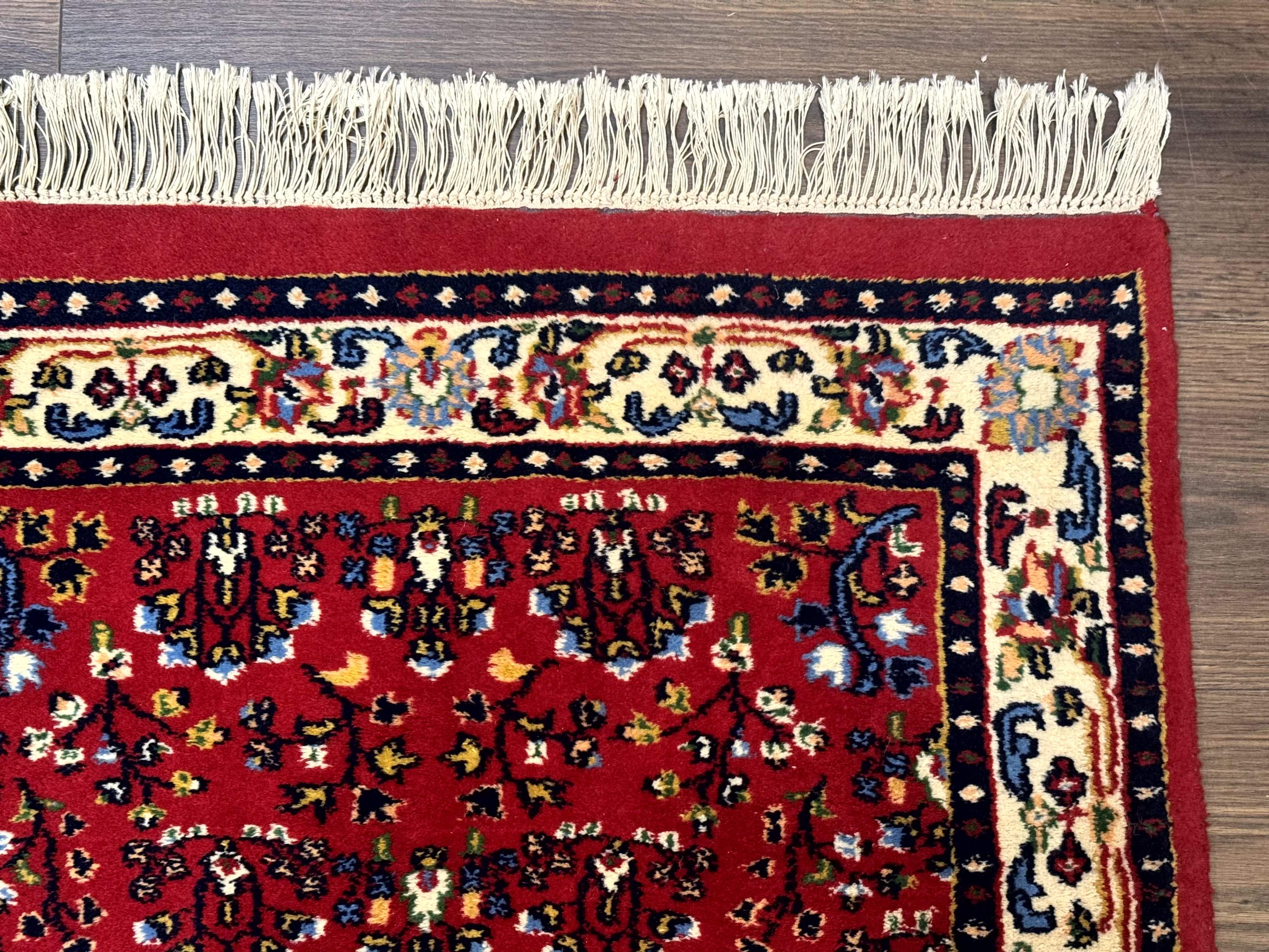 Indo Persian Sarouk Runner Rug 3 x 12, Red and Cream, Allover Pattern, 12ft Runner, Hand Knotted - Jewel Rugs