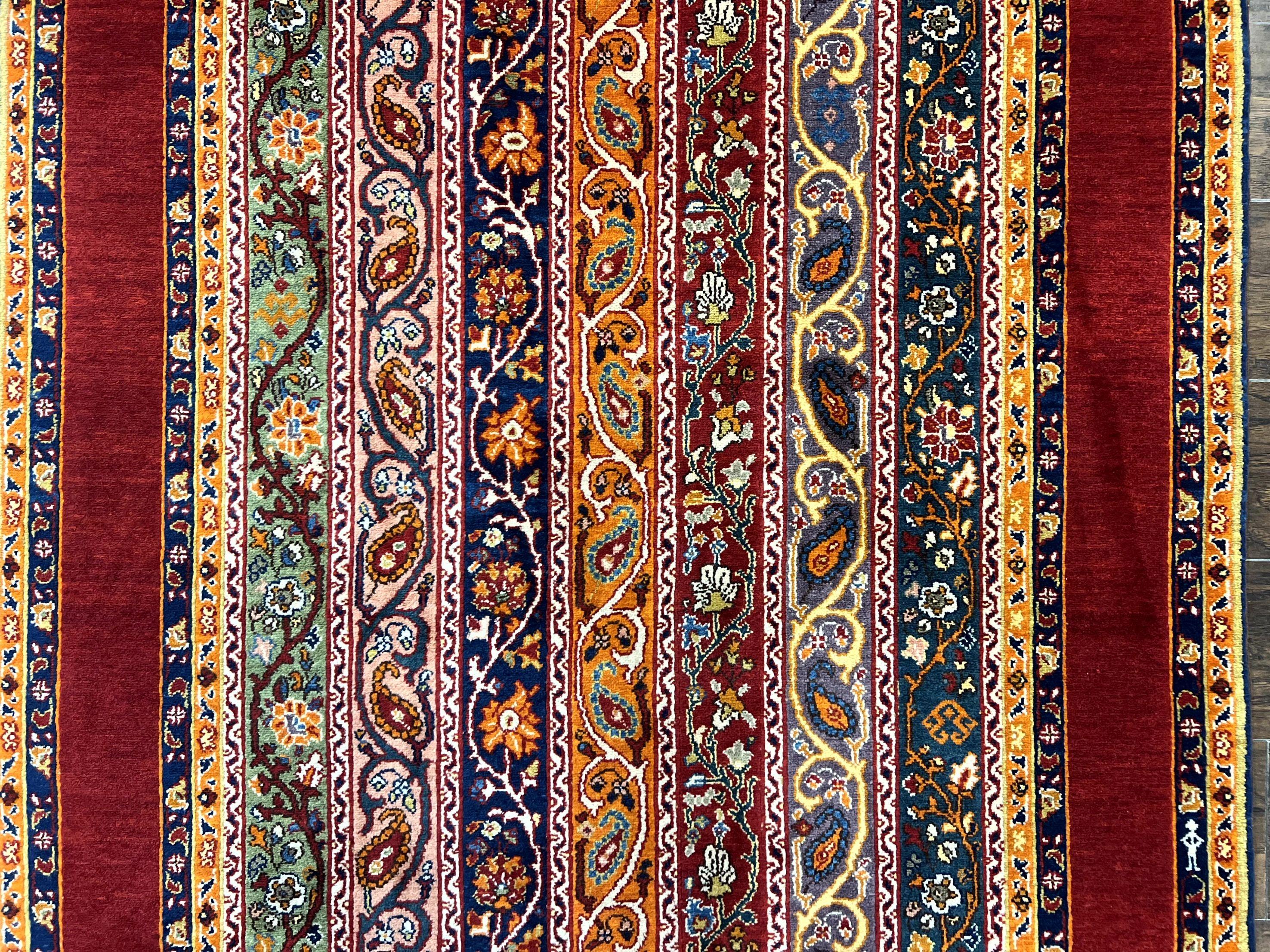 Turkish Rug 4x6, Stripe Pattern, Red & Multicolor, Vintage Handmade Wool Carpet - Jewel Rugs