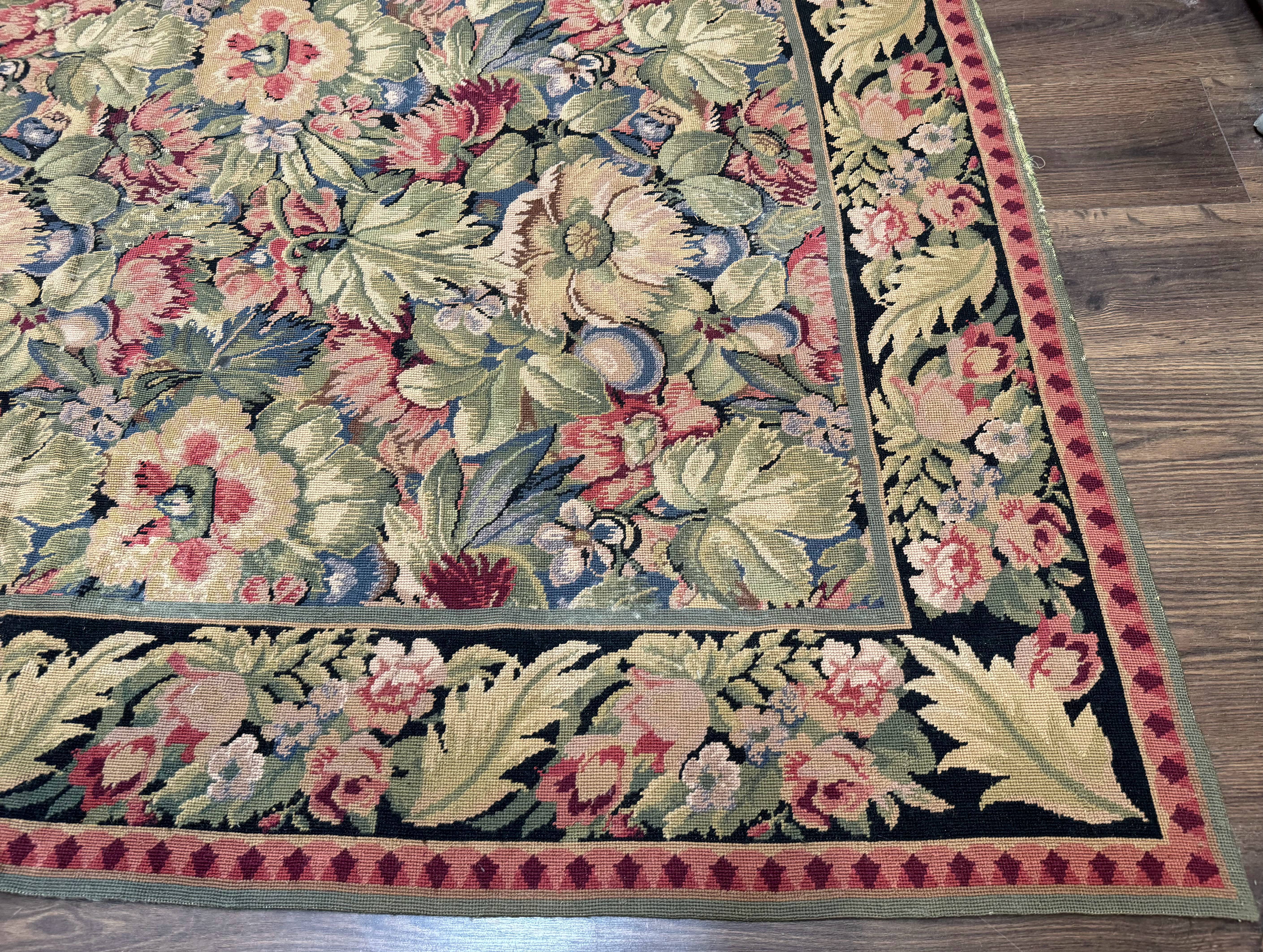Large Needlepoint Rug 10x14, William Morris Carpet, Botanical - Jewel Rugs