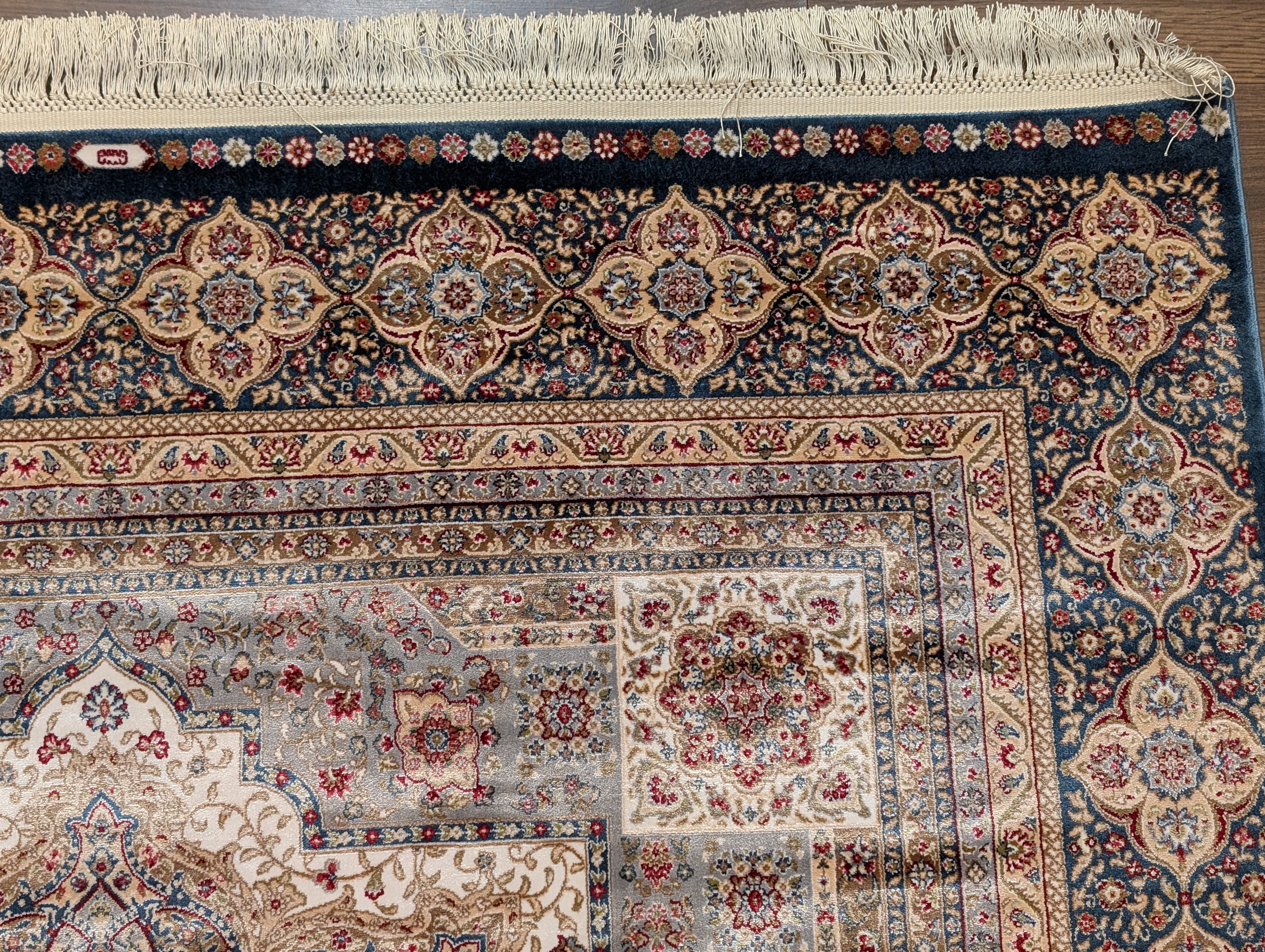 Square Turkish Silk Rug 5x5, Mamluk Design, Detailed, New, Bamboo Silk - Jewel Rugs