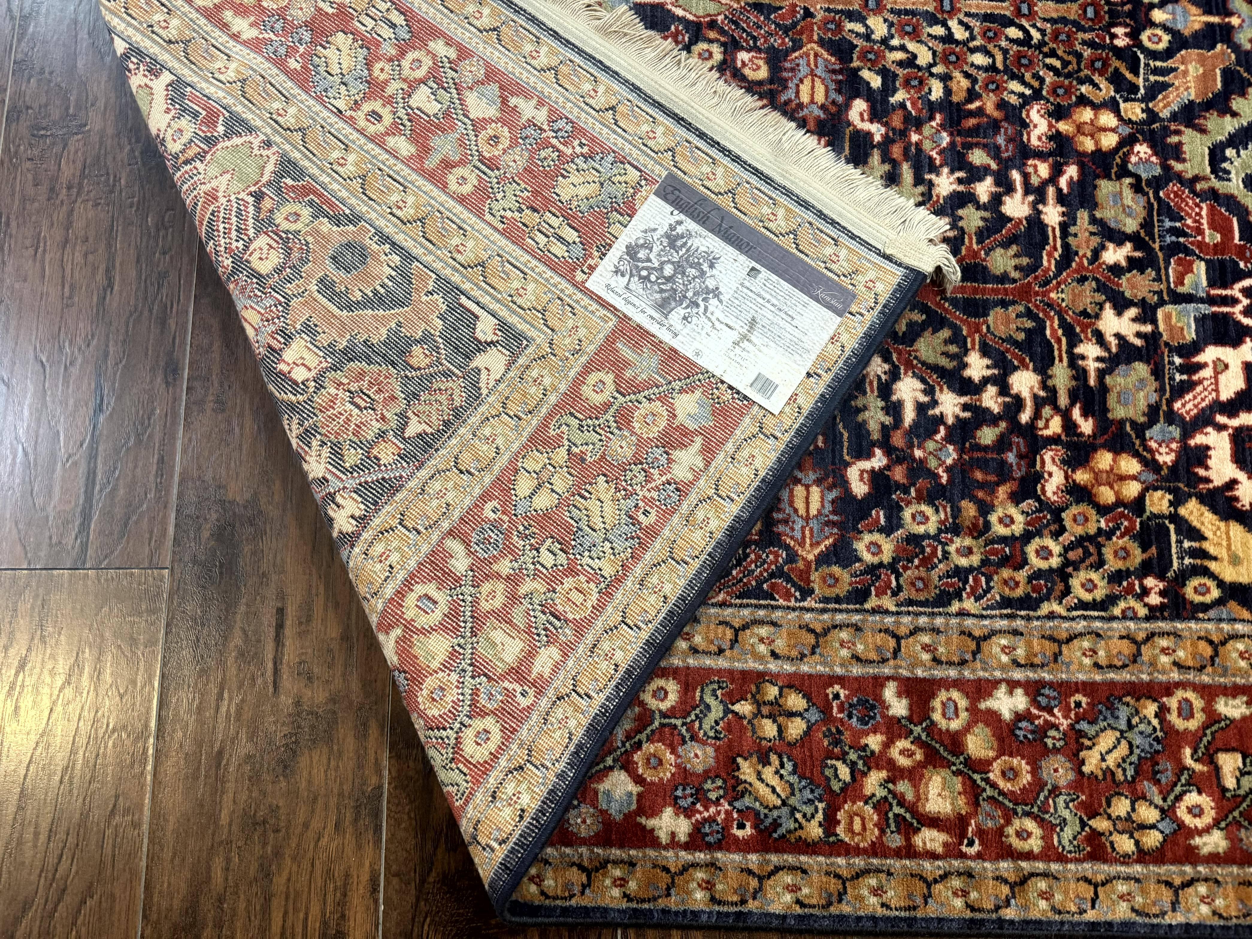 Karastan Rug 5x8, Karastan English Manor Devonshire 2120, Discontinued Wool Pile Karastan Navy Blue Floral Room Sized Area Rug, Bird Motifs - Jewel Rugs