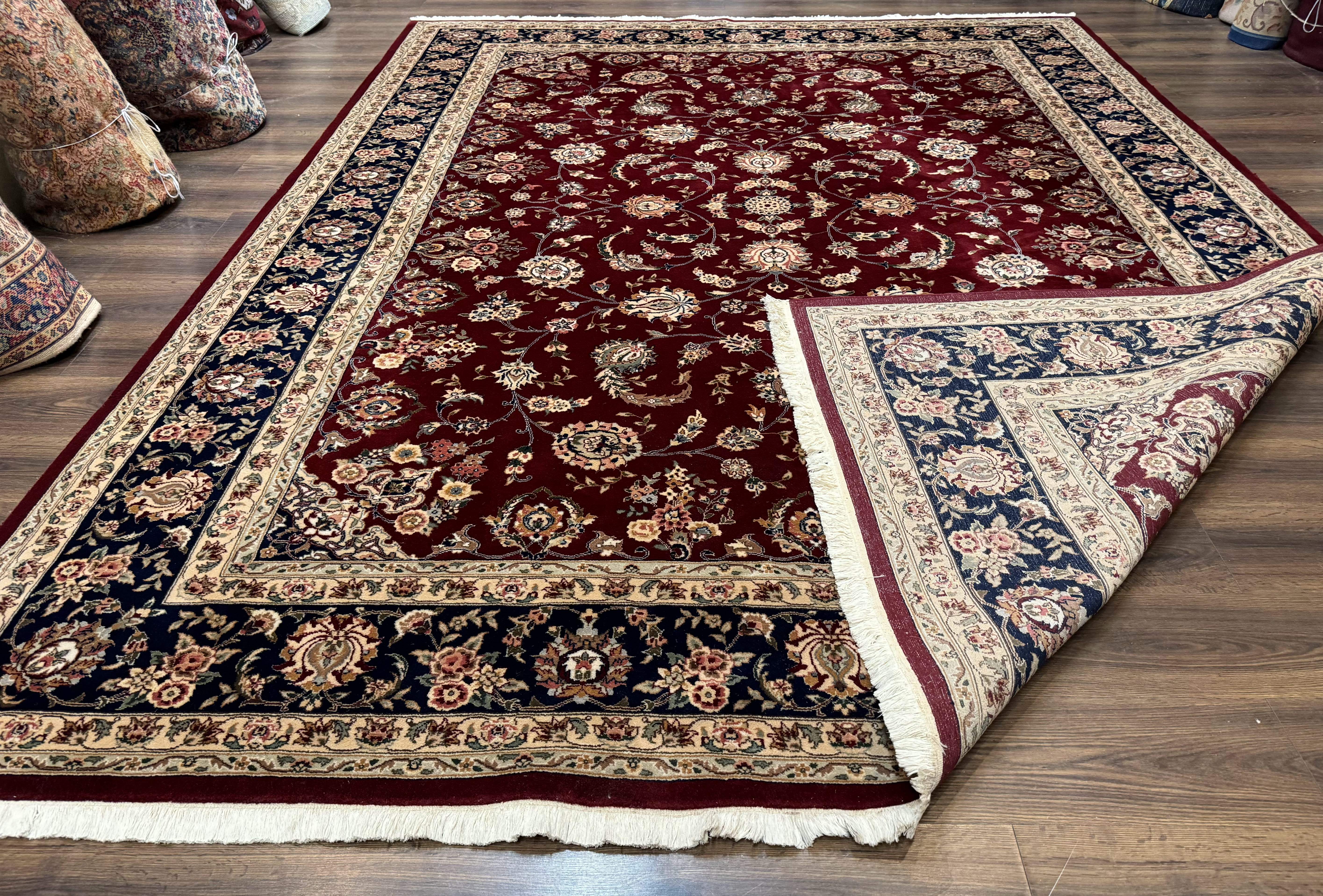 Sino Persian Rug 9x11, Burgundy and Navy Blue, Fine 200 KPSI, Floral Allover - Jewel Rugs