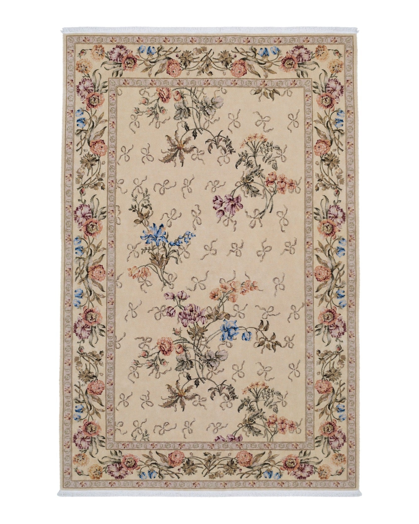 Sino Persian Kirman Rug 6x9, Floral Aubusson, Roses, Cream – Jewel
