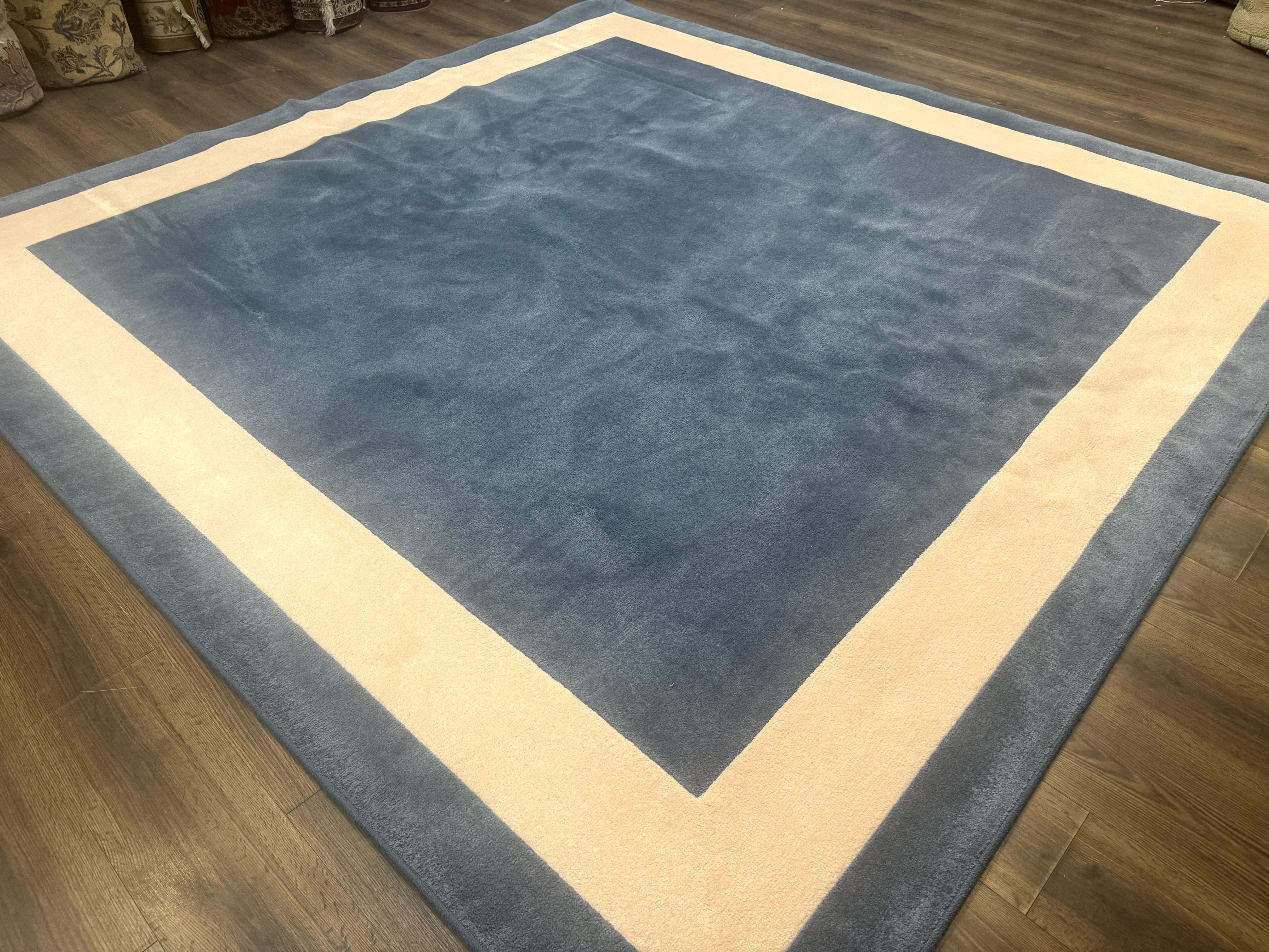 Blue and Cream Square Rug 10x10 ft, Large Square Carpet - Jewel Rugs