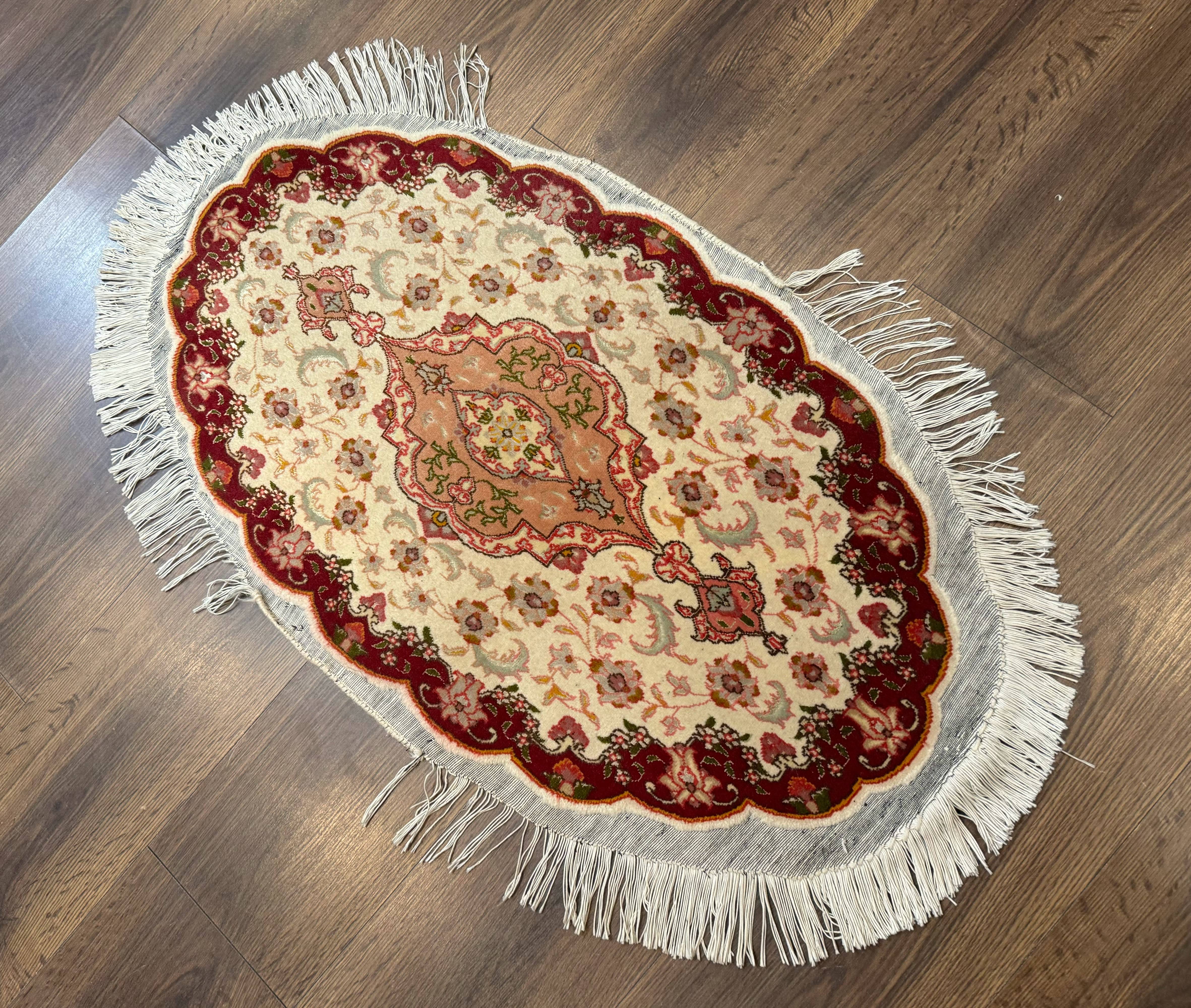 Small Oval Persian Tabriz Rug 2x4, Kork Wool and Silk Highlights, Fine 260 KPSI - Jewel Rugs