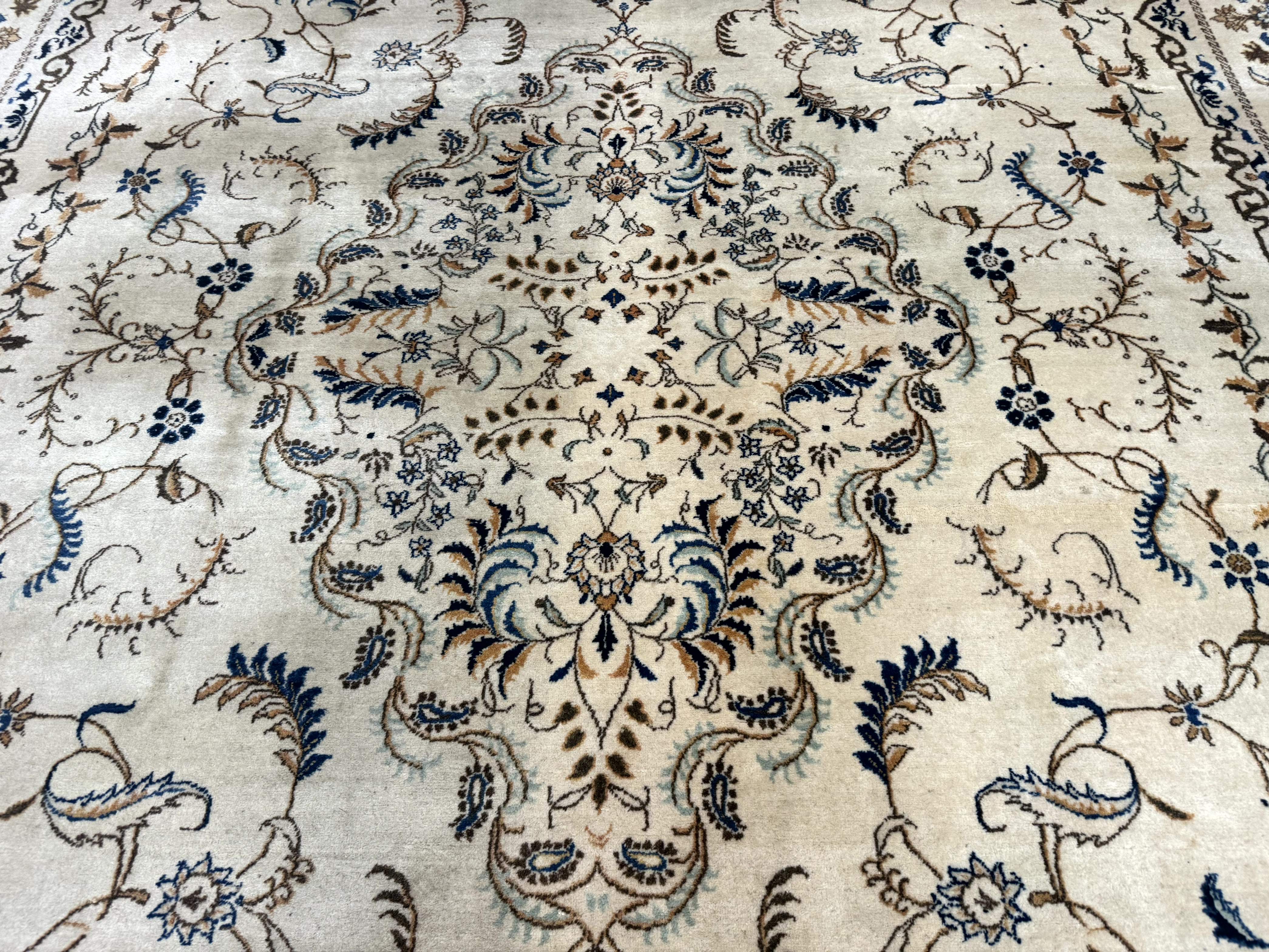 Persian Kashan Rug 9x13, Light Colors, Fine, Vintage, Hand Knotted, Wool - Jewel Rugs