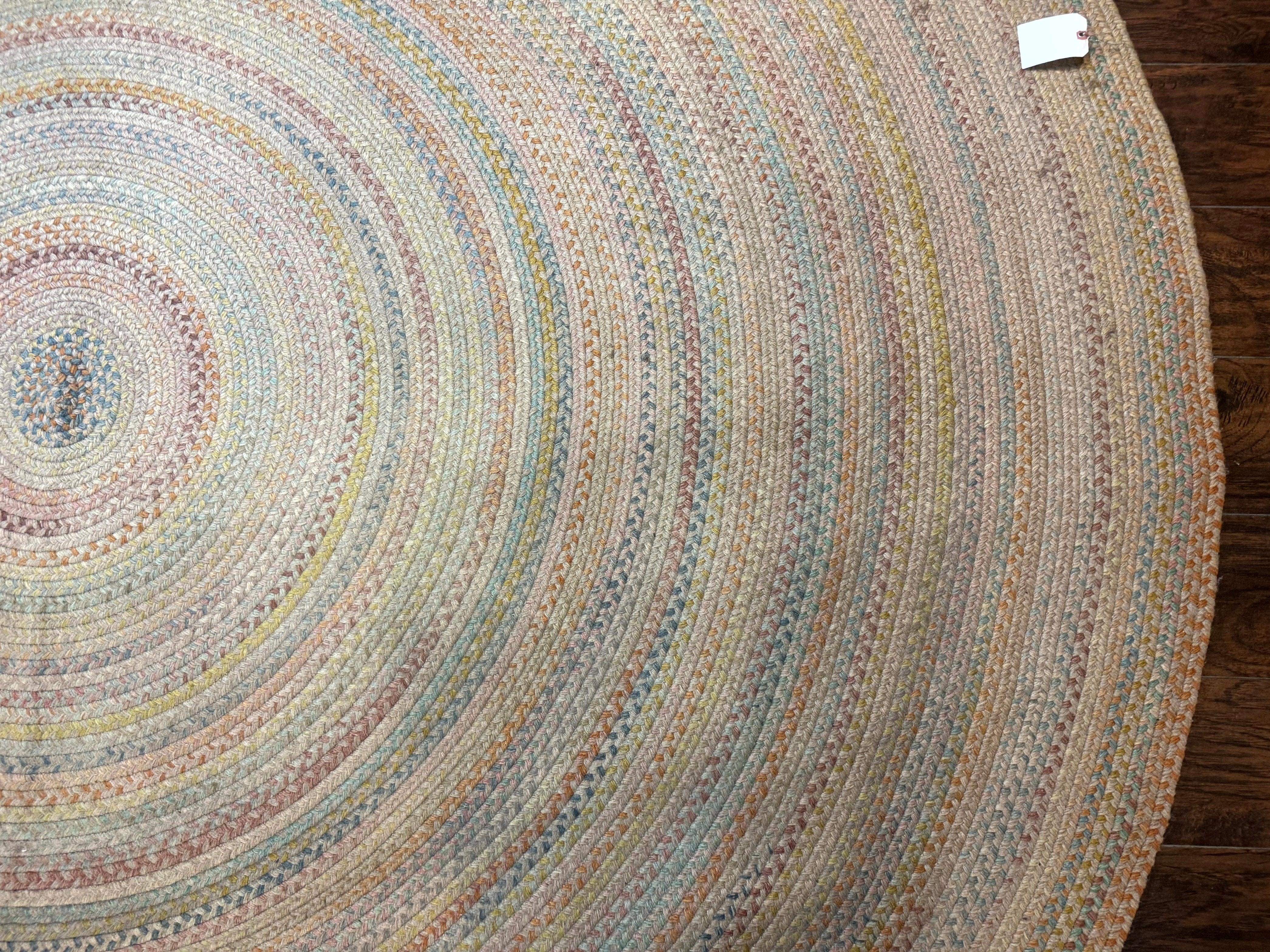 Large American Round Braided Rug 10x10, Multicolor, Vintage, Mid Century, Hand Braided - Jewel Rugs