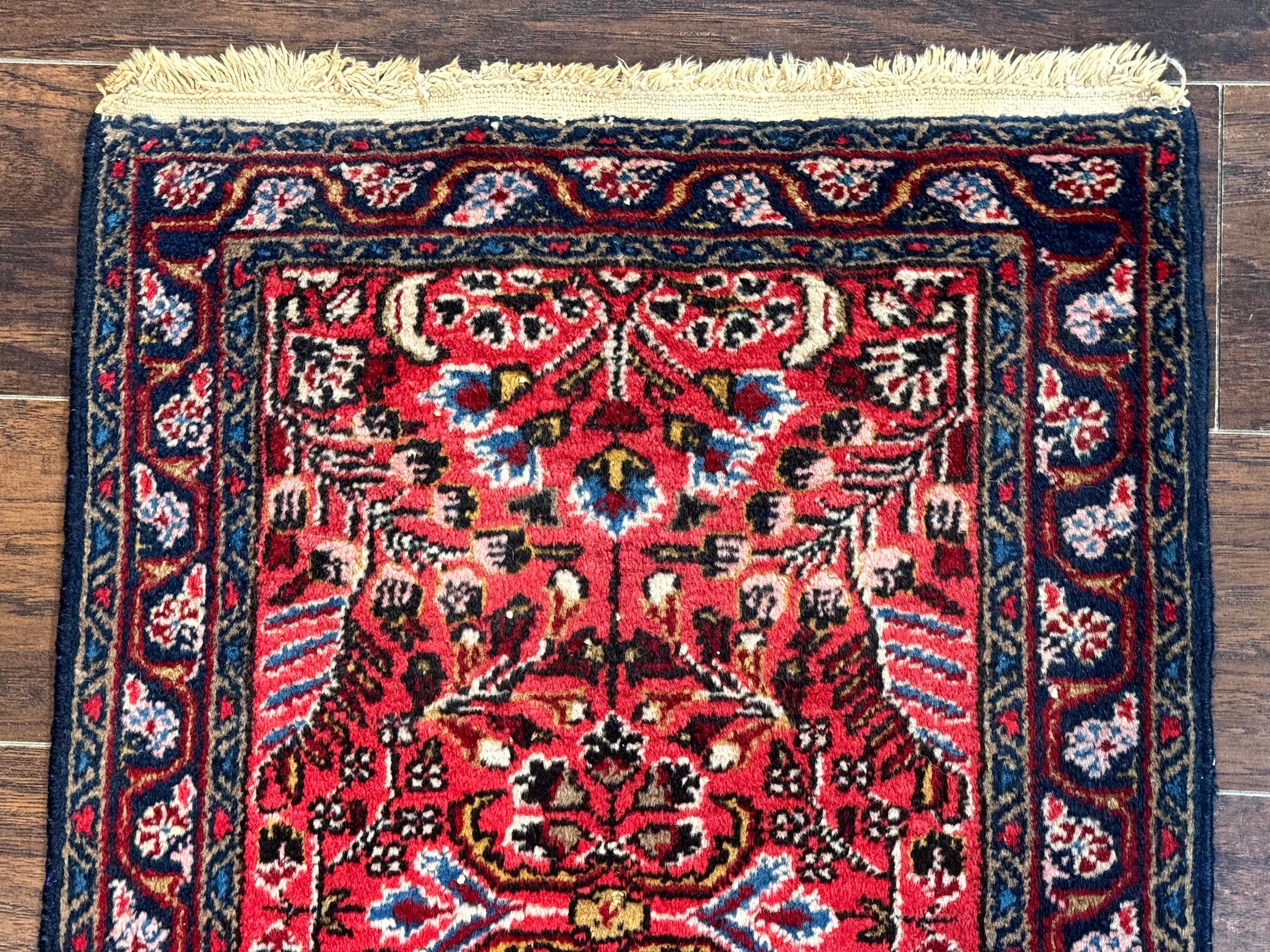 Small Antique Persian Tribal Rug 2x3, Red, Floral, Handmade, Hamadan Rug - Jewel Rugs