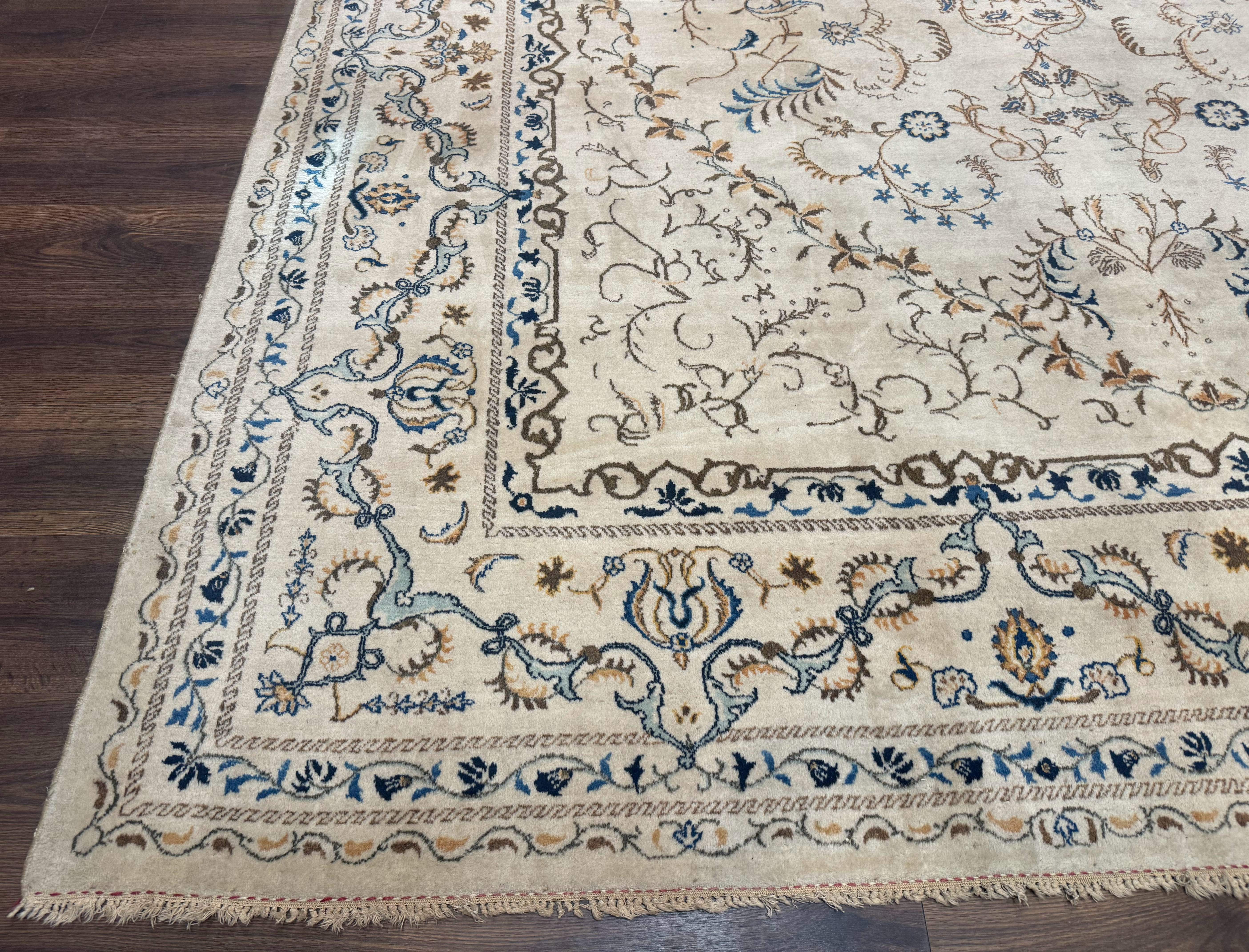 Persian Kashan Rug 9x13, Light Colors, Fine, Vintage, Hand Knotted, Wool - Jewel Rugs