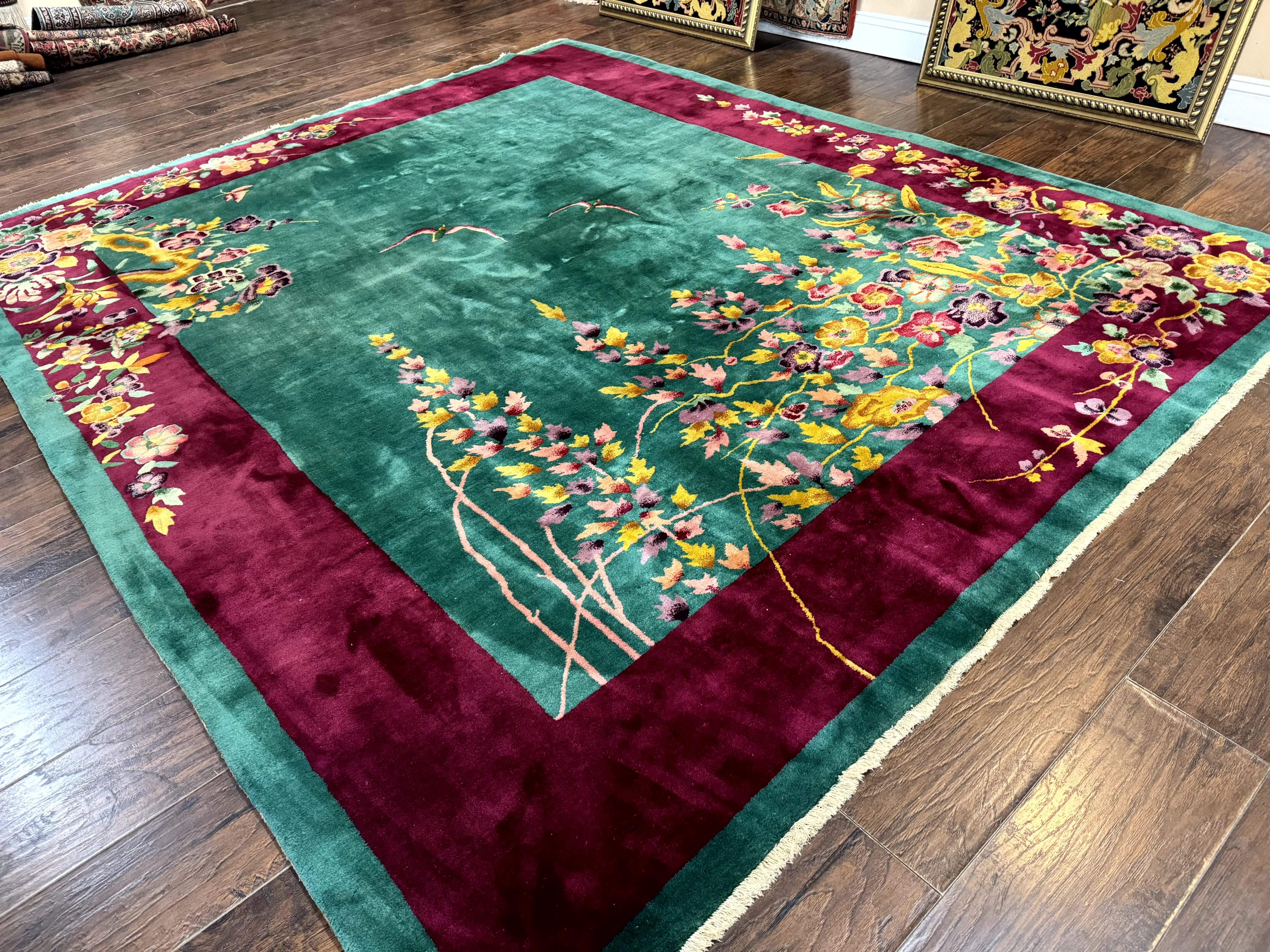 Antique Chinese Art Deco Rug 8x10 - Green Nichols Wool Rug - Jewel Rugs