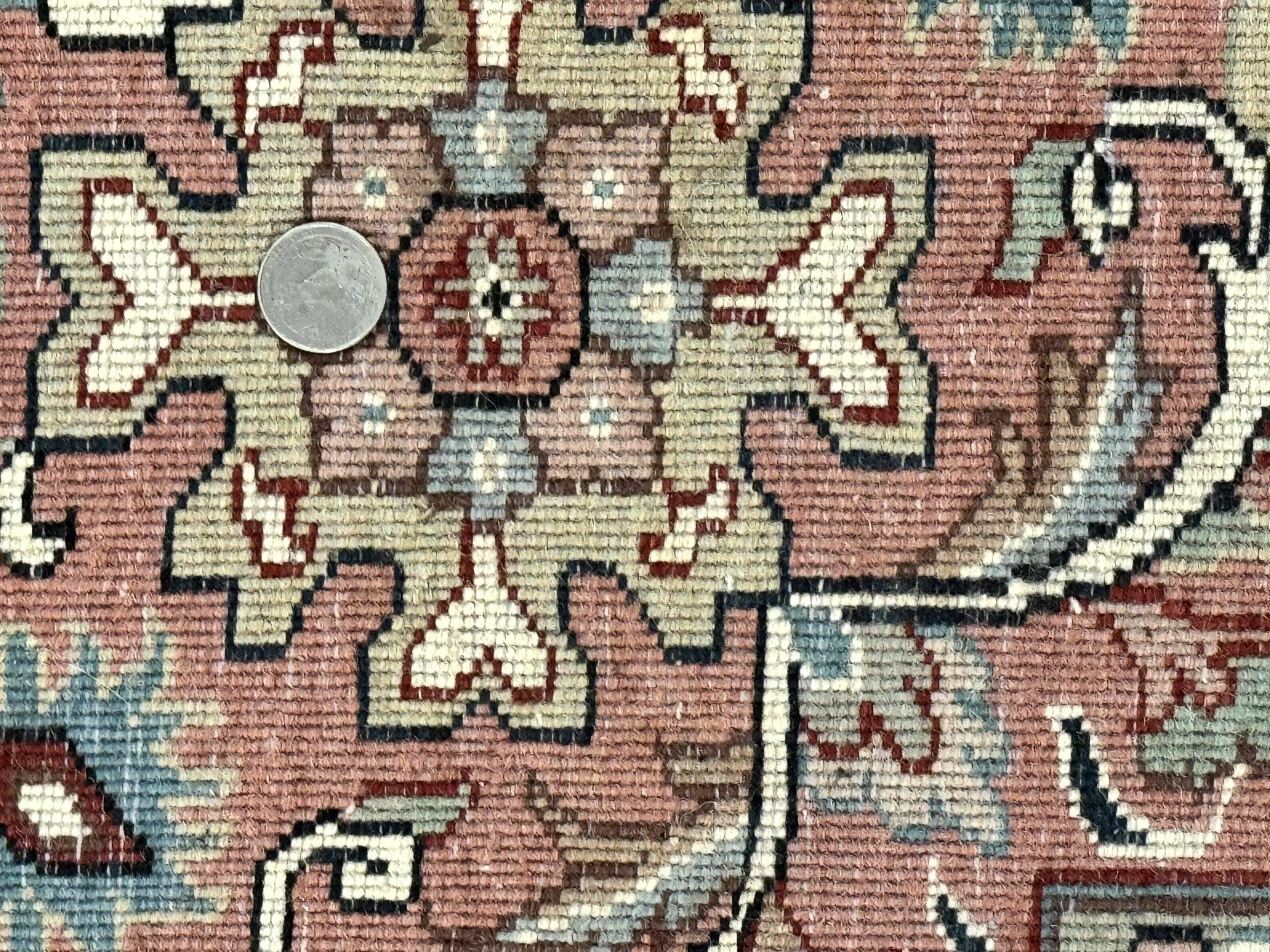 Indo Persian Rug 9x12, Vintage Handmade Wool Carpet, Repeated Allover Motif, Navy Blue and Pink - Jewel Rugs