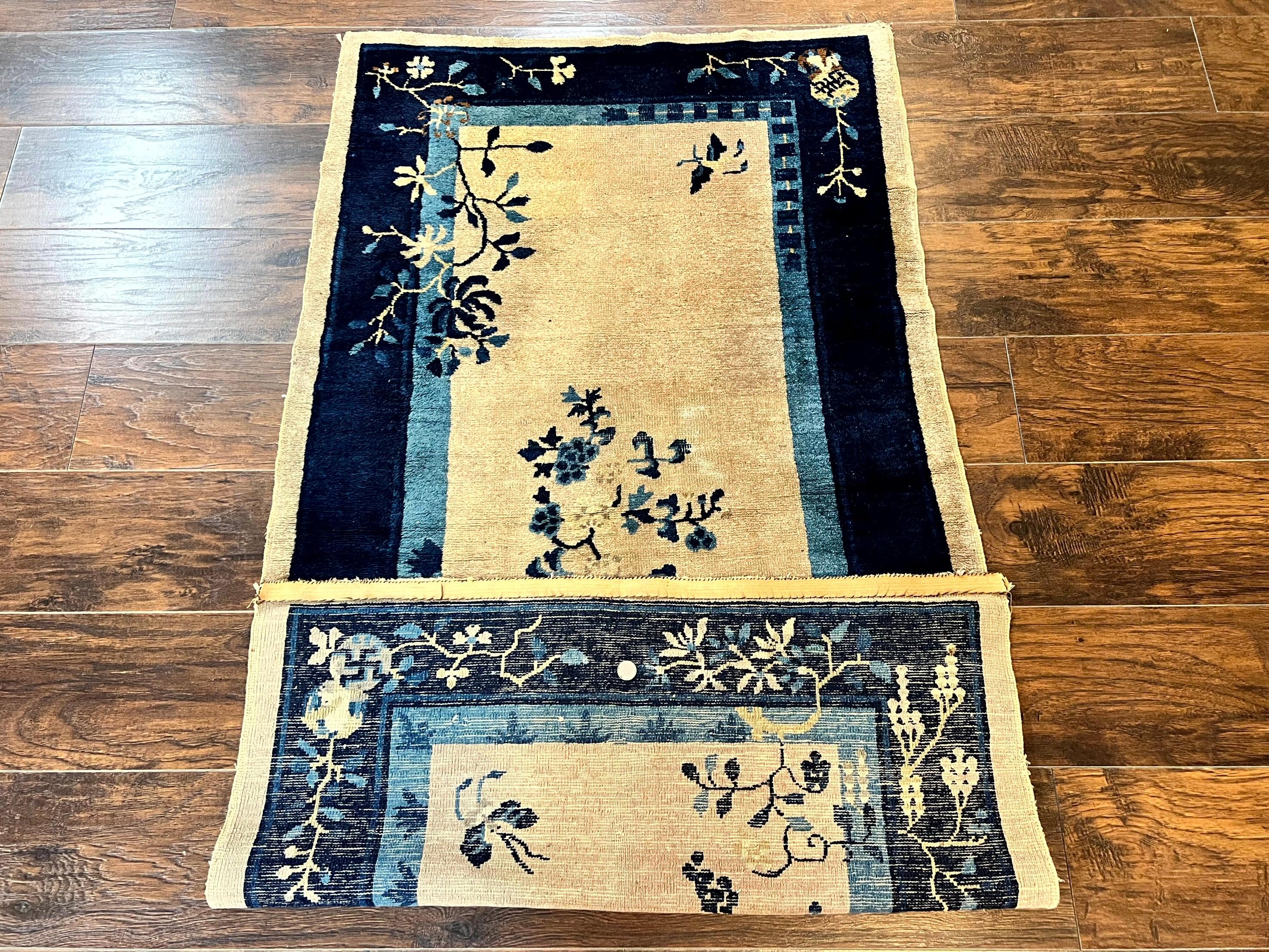 Antique Chinese Wool Rug 3x6, Floral, Handmade, Chinese Peking Rug - Jewel Rugs
