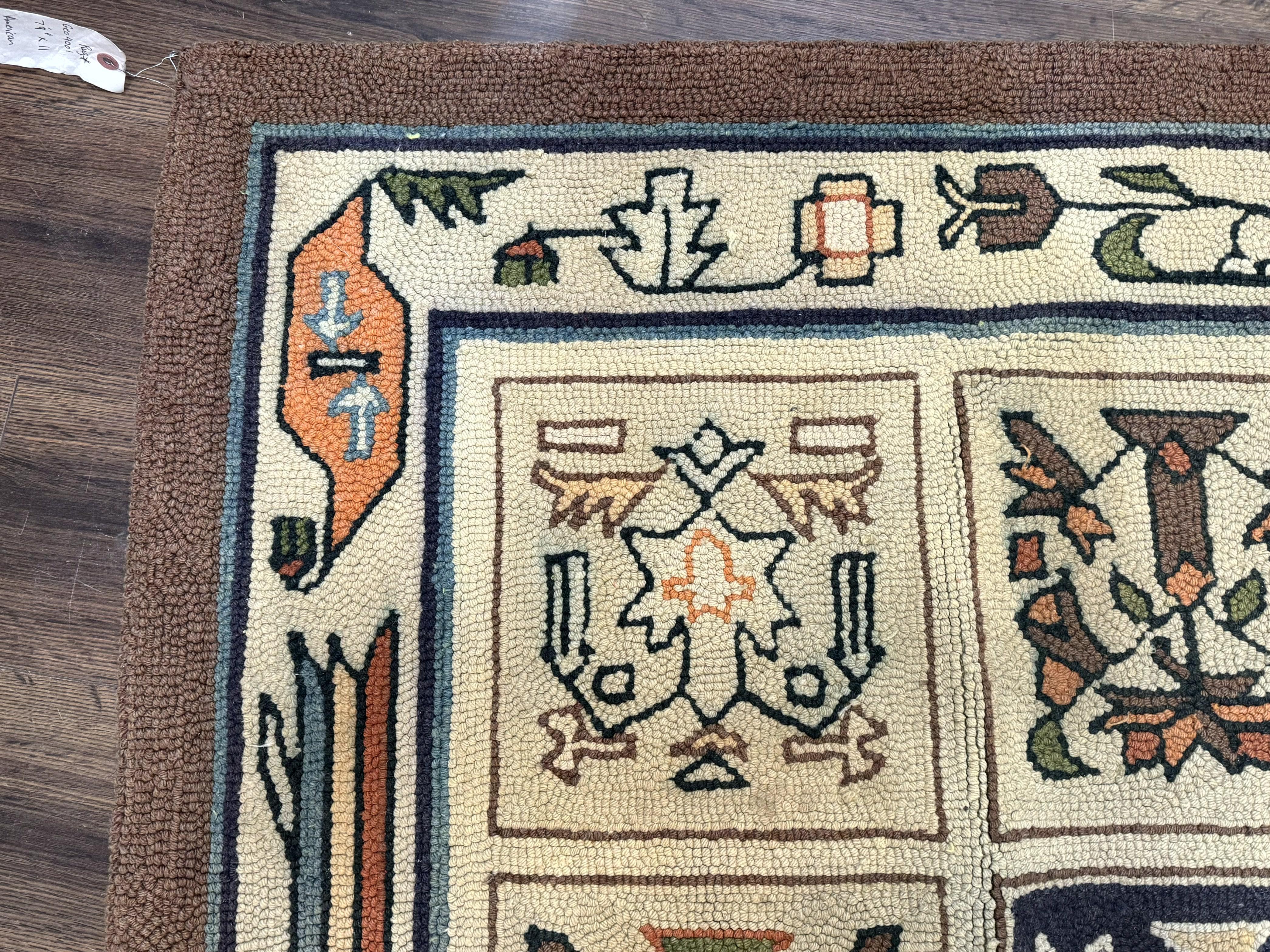 Hooked Rug 8x11, Vintage, American Vintage Hand Hooked Area Rug, Multicolor Panel, Rare - Jewel Rugs