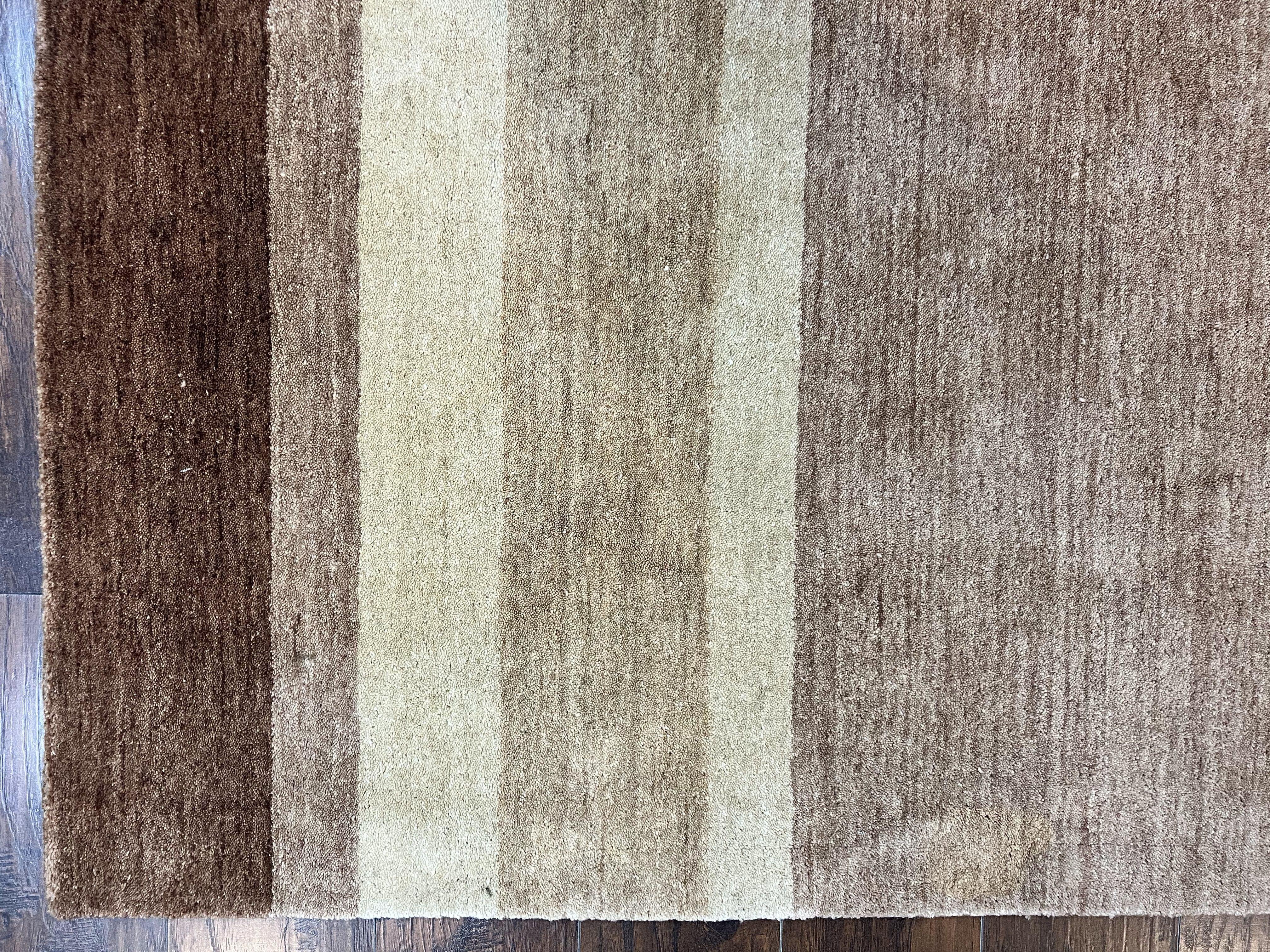 Indo Gabbeh Rug 5x8, Contemporary Wool Stripped Modern Area Rug, Hand Knotted Medium Sized Carpet - Jewel Rugs