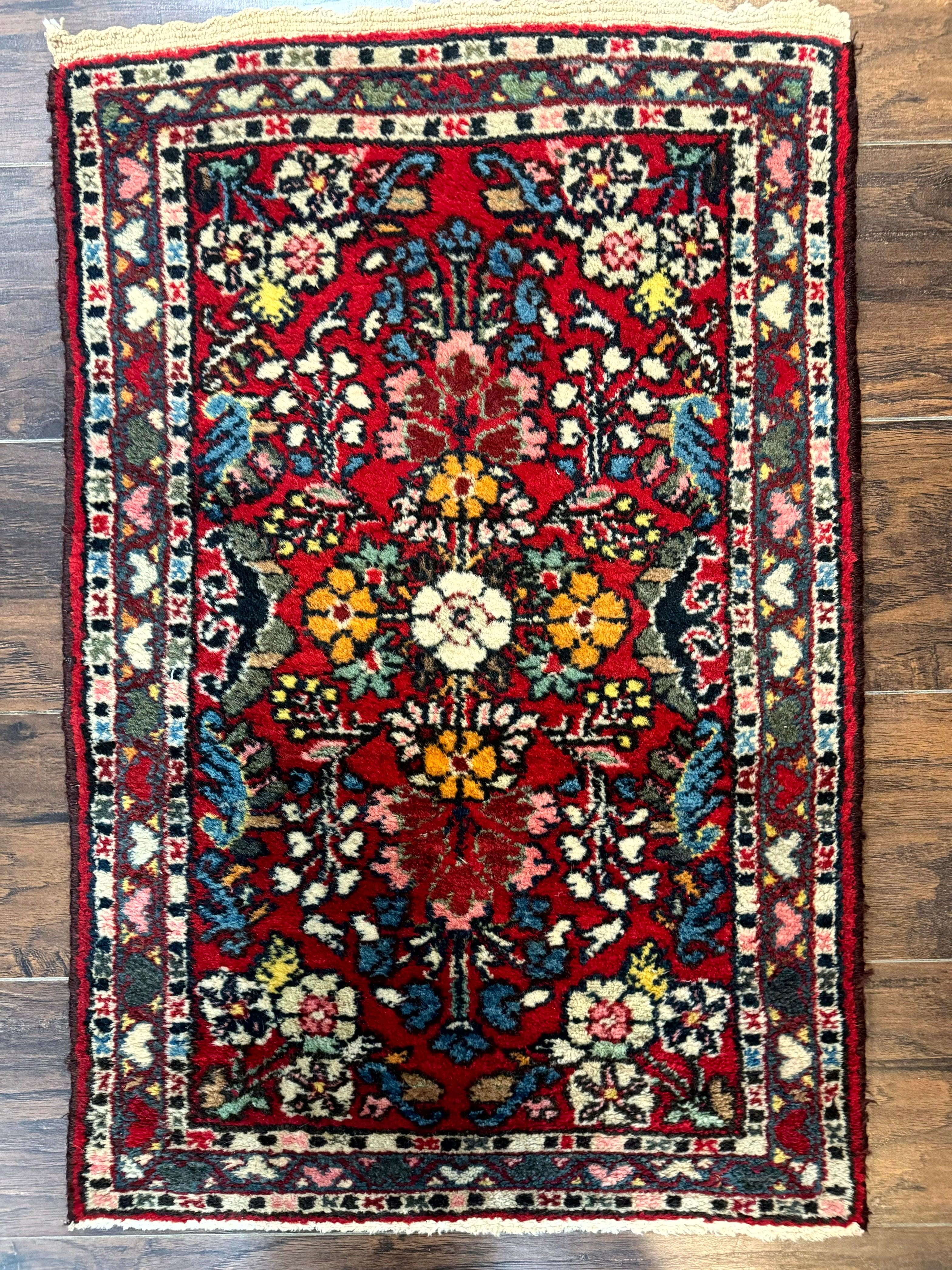 Small Persian Tribal Rug 2x3, Red Colorful Small Hamadan Carpet, Antique Persian Rug - Jewel Rugs