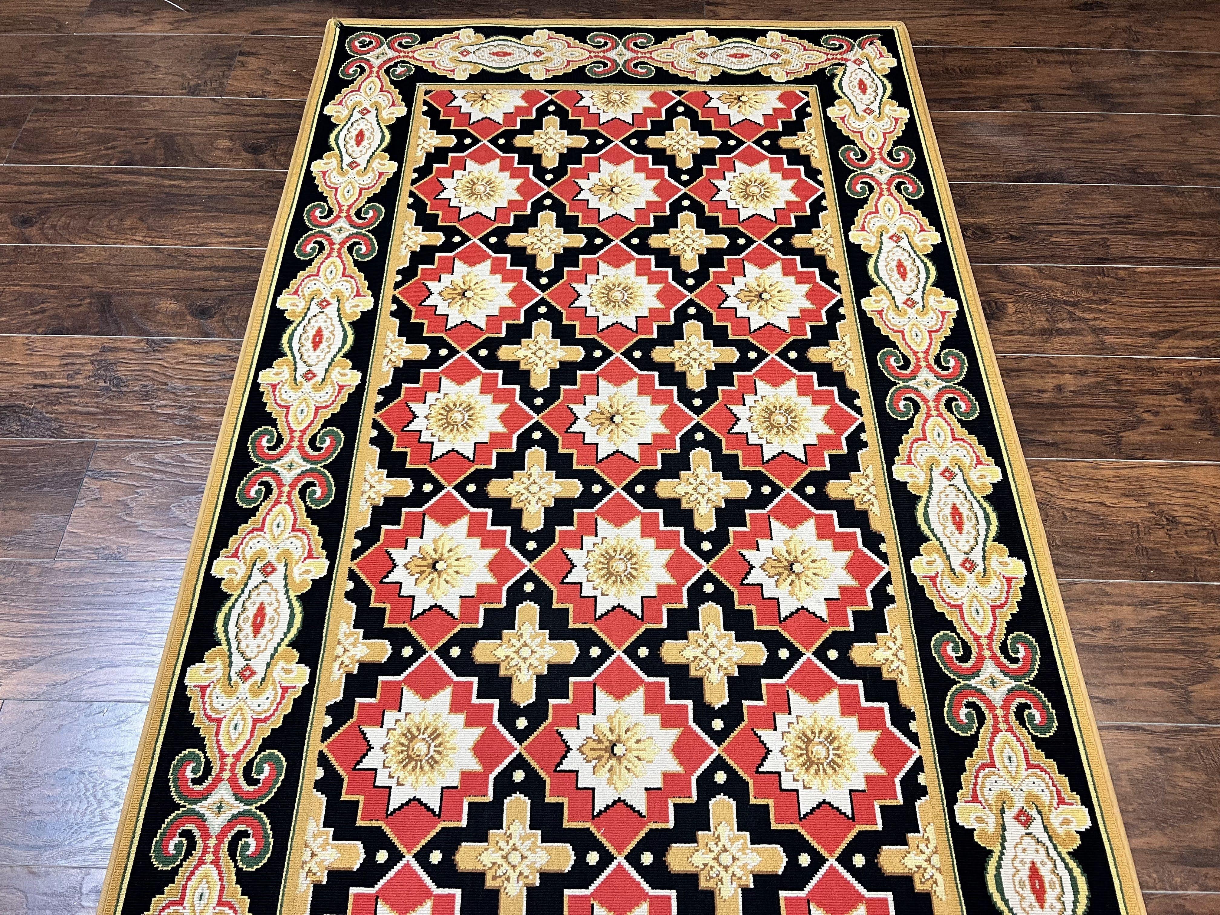 Runner Rug 4x19, Panel Design Rug, Custom Made Stark Runner Carpet, Wool, Vintage 4 x 19 Hallway Rug, European Design, Red Black Ivory Tan - Jewel Rugs