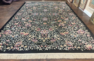 Karastan Rug 8.8 x 12 Garden of Eden Collection #509/9200, Wool Pile Vintage Discontinued Karastan Carpet Rare Hard to Find, Black Floral