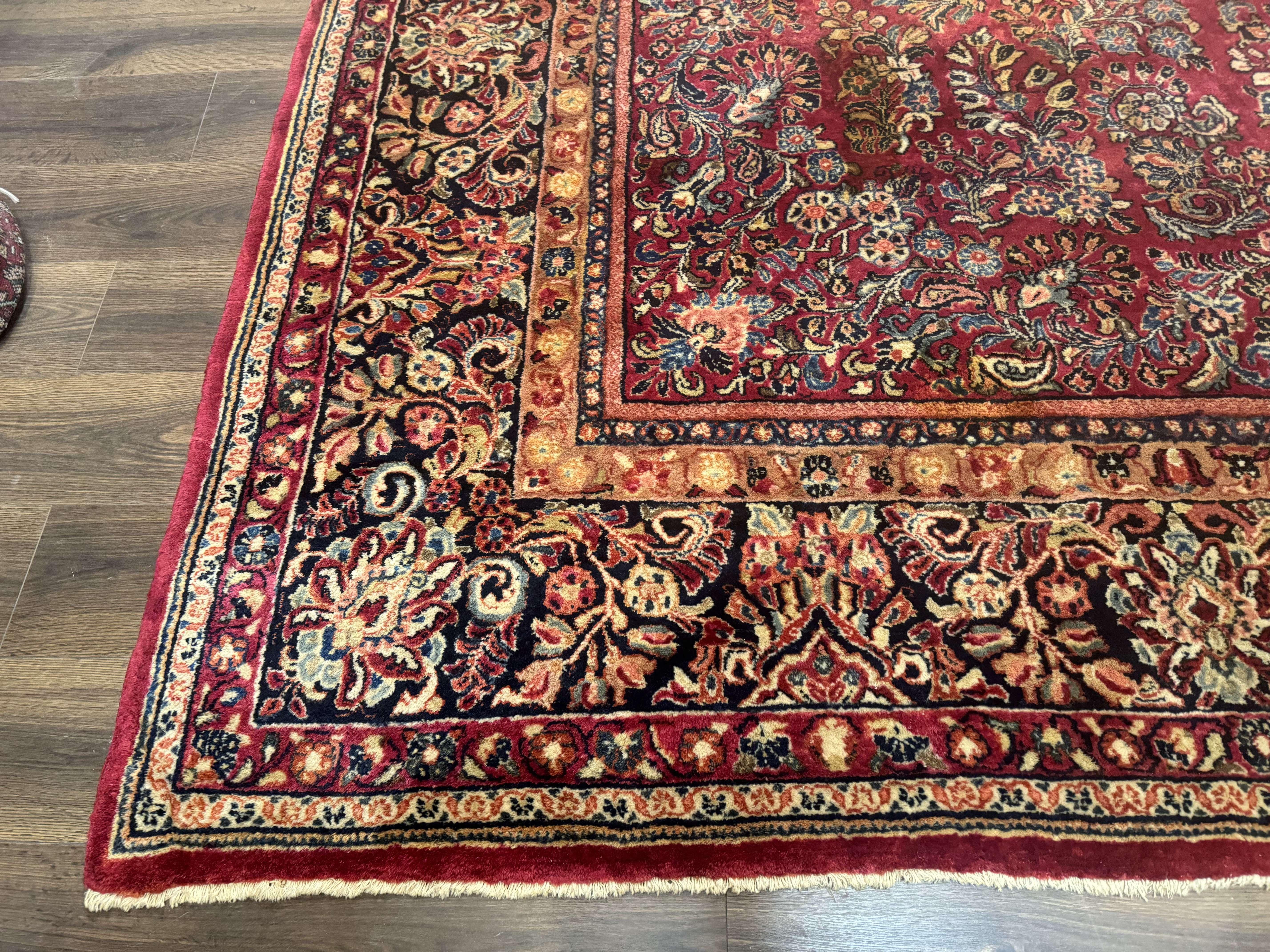 Persian Sarouk Rug 10x18, Palace Size Antique Persian Carpet, Wool, Red, Floral, Handmade Traditional Persian Rug, Extra Large Rug - Jewel Rugs