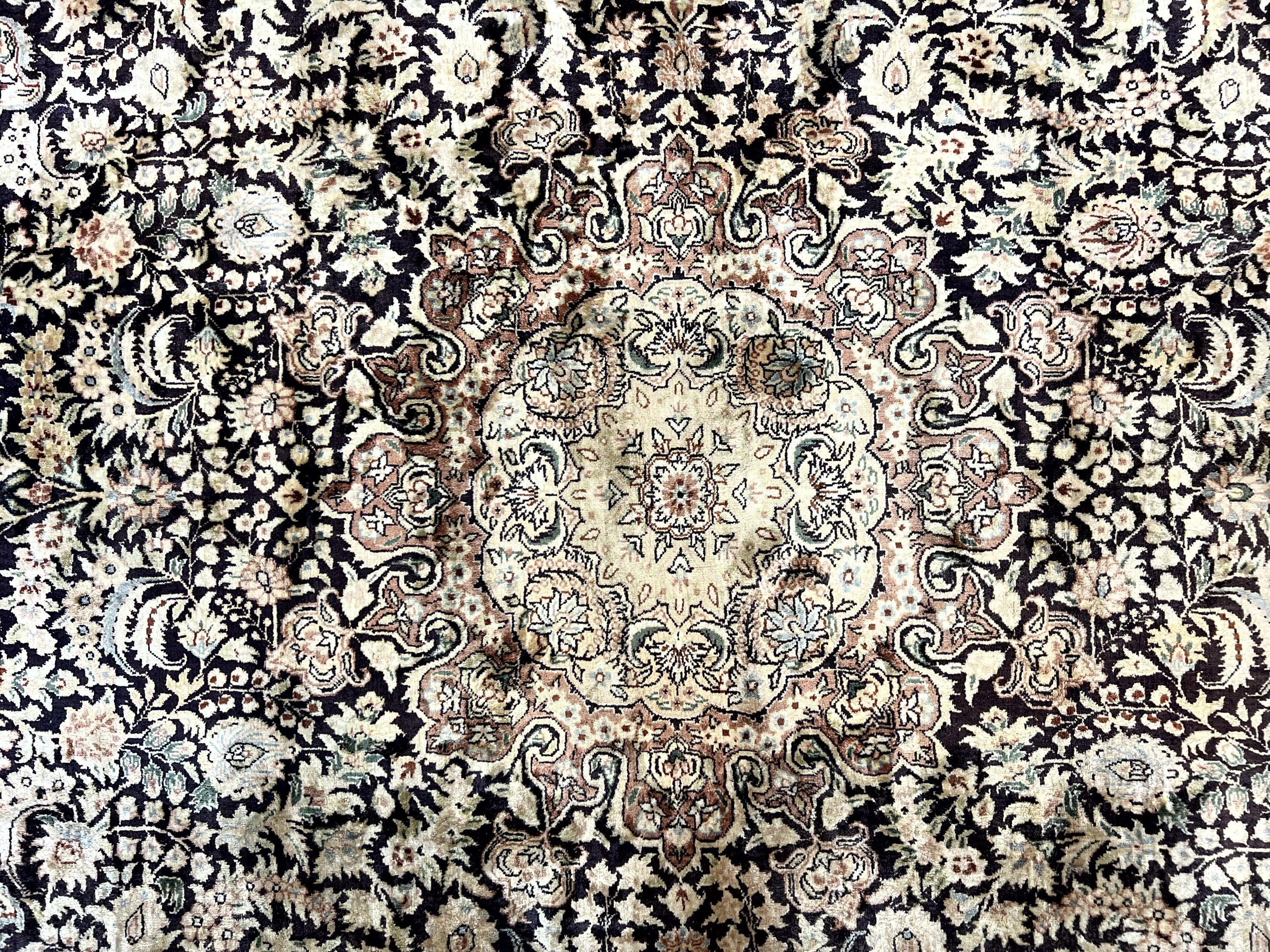 Silk Indian Kashmiri Rug 8x10, Floral Medallion, Indo Persian Carpet, Handmade Vintage Silk Rug - Jewel Rugs