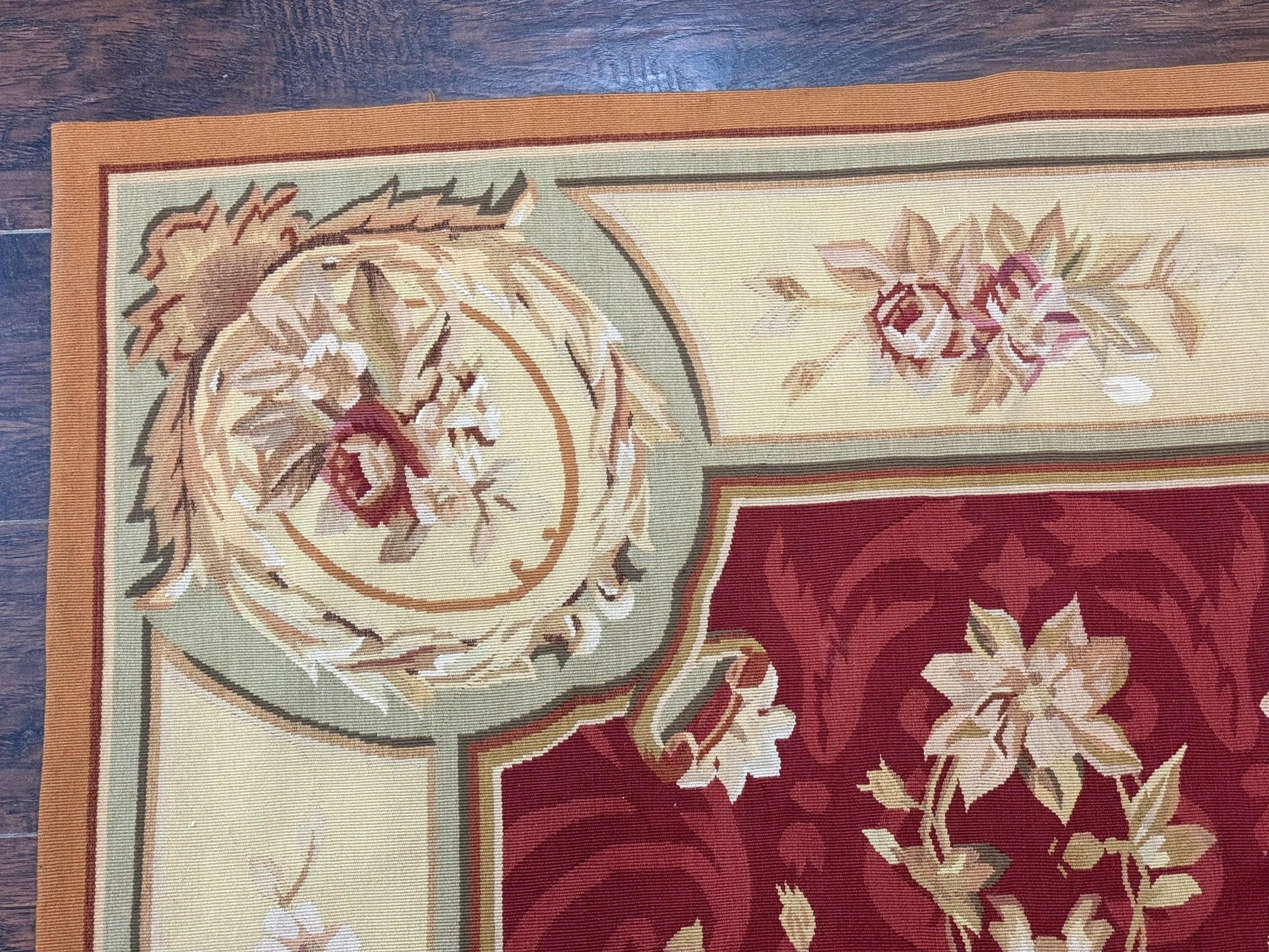 Aubusson Rug 4x6, Red, Floral, European Design, Vintage, Wool - Jewel Rugs
