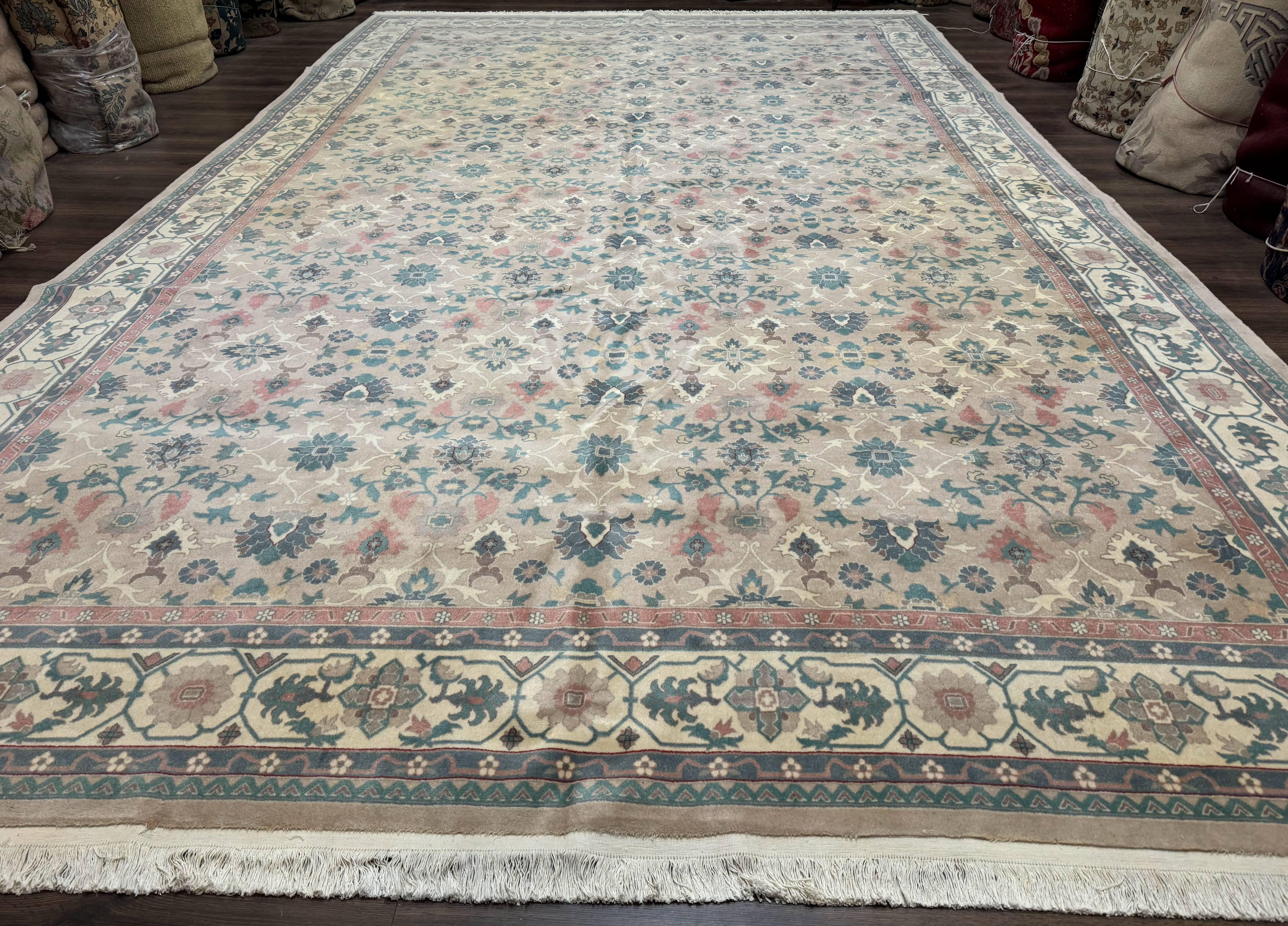 Palace Size Wool Rug 10x18, Sino Persian Kerman Rug, Oversized Hand Knotted Carpet, Light Taupe, Allover Pattern - Jewel Rugs
