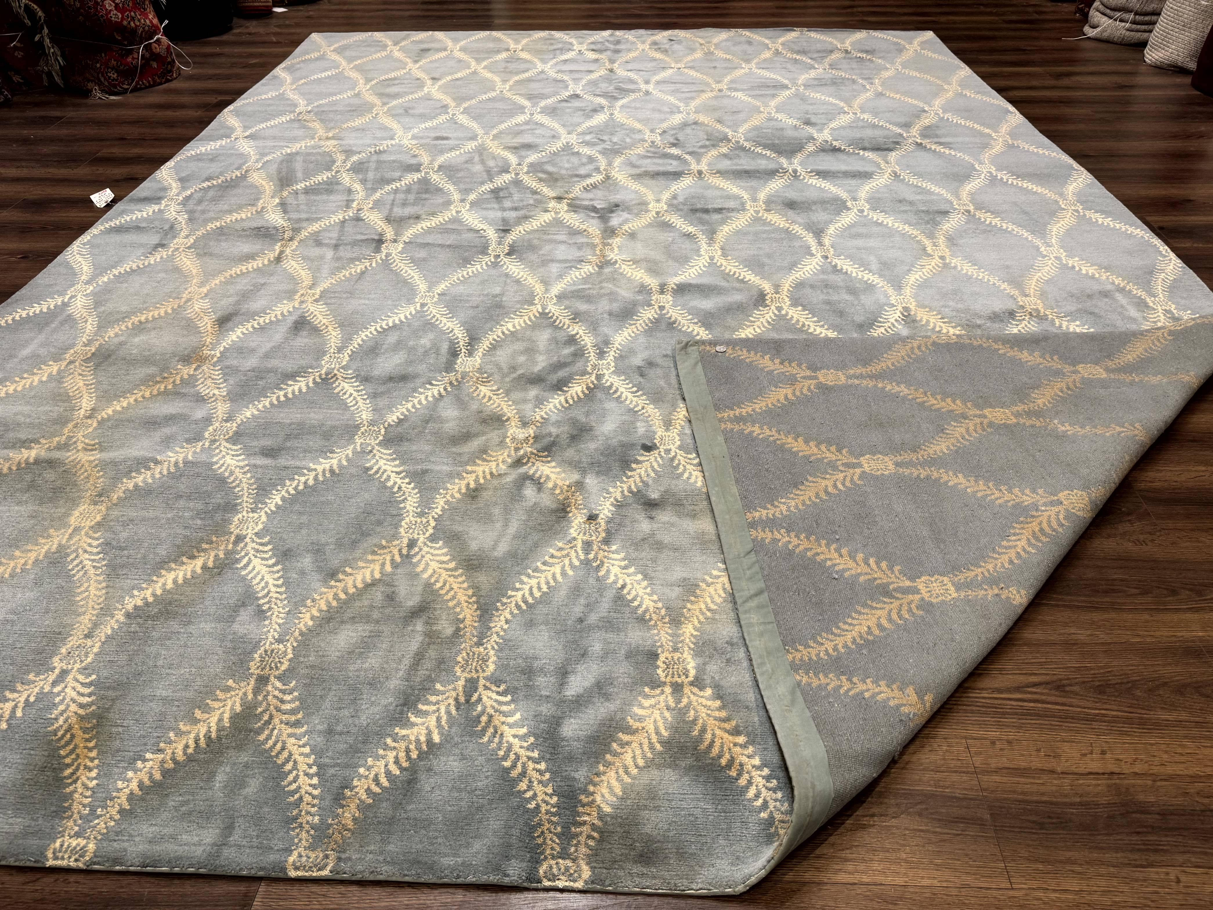 Modern Tibetan Area Rug 10x14 Wool Carpet Light Blue - Jewel Rugs